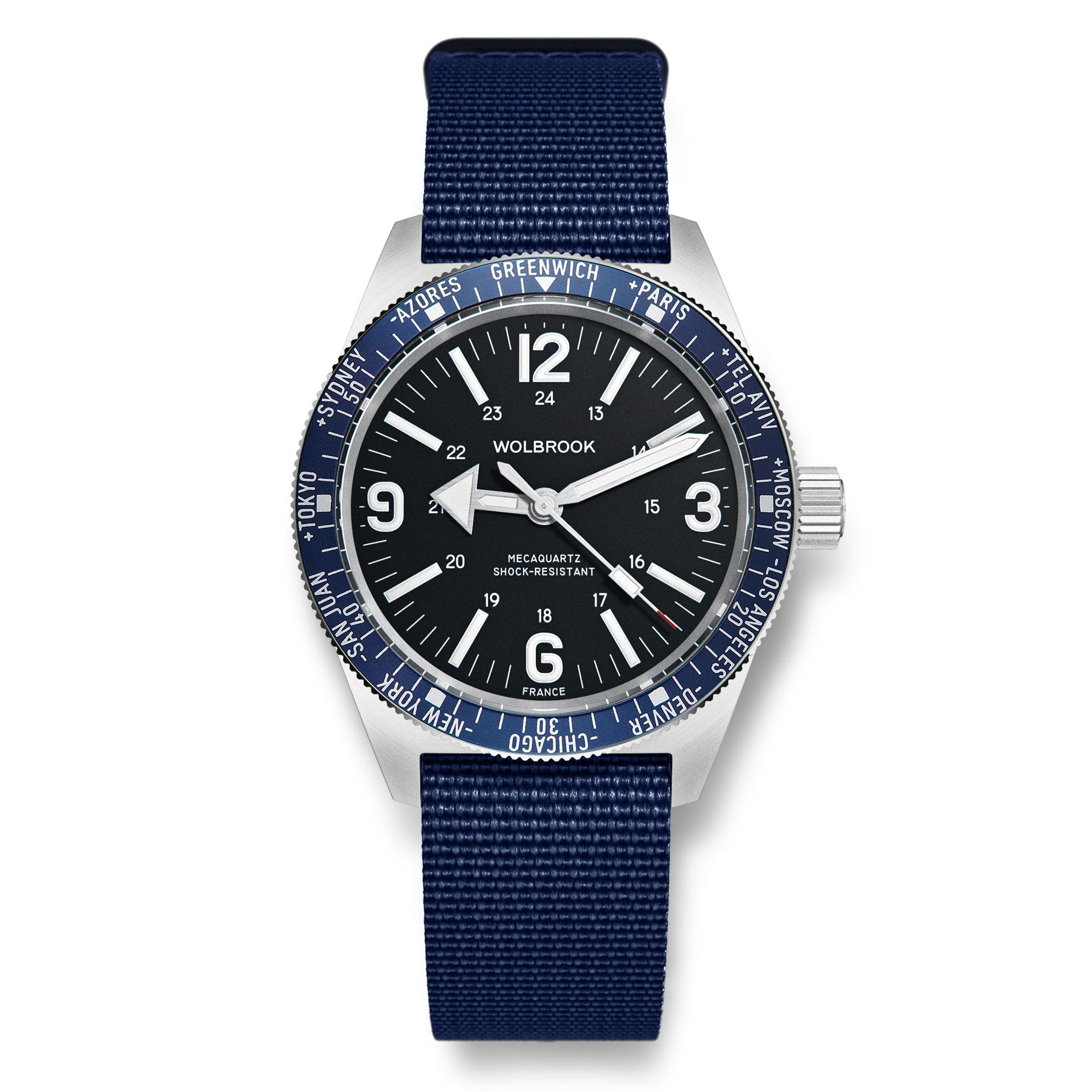 Skindiver WT Mecaquartz Watch Blue, Black Steel – Wolbrook Watches
