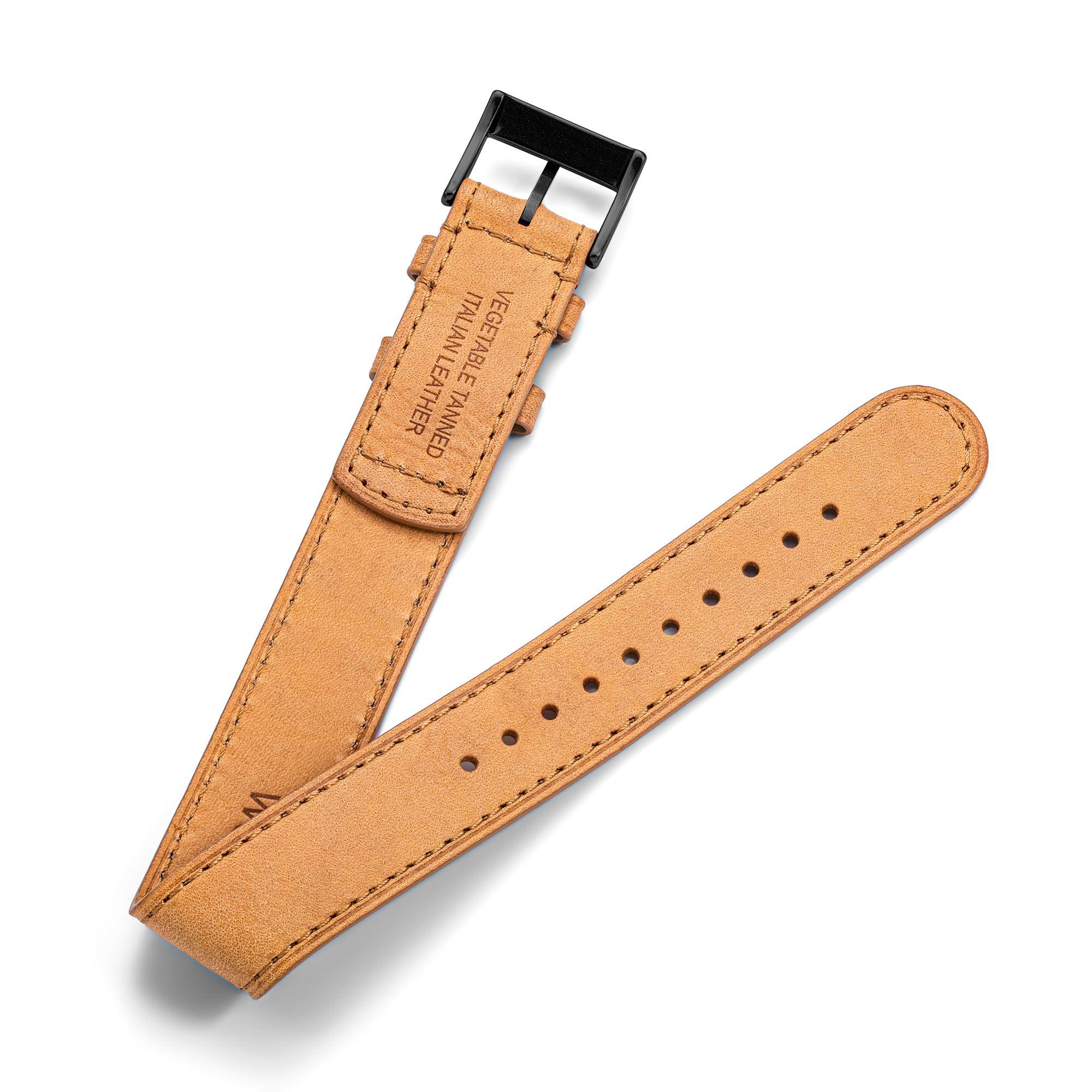 One-Piece Camel Leather Band & Black PVD Buckle - Wolbrook Watches