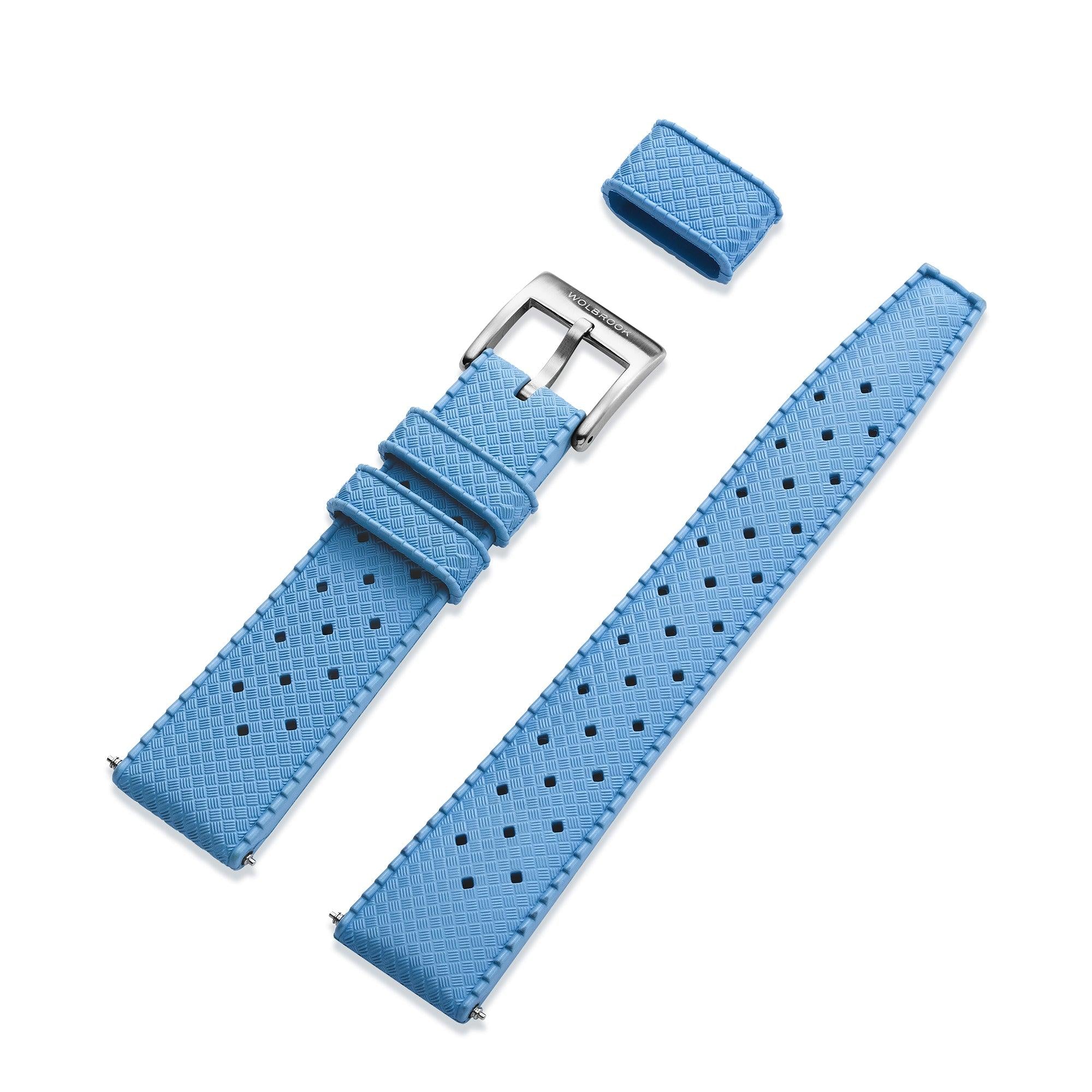 Sky Blue Tropic Rubber Strap & Steel Buckle – Wolbrook Watches