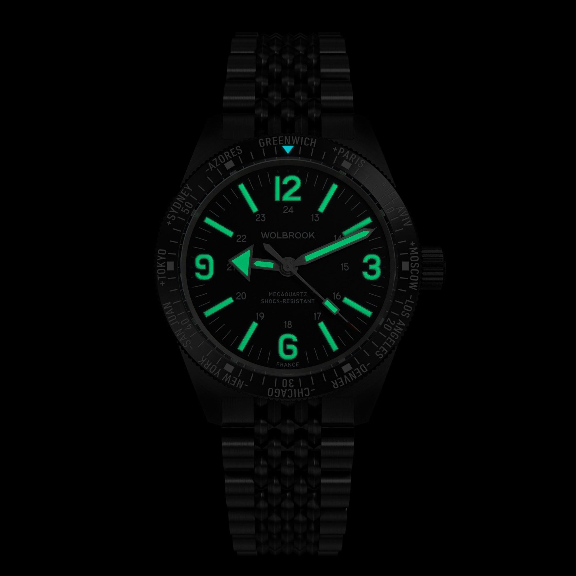 Skindiver WT Mecaquartz Watch - Green Lum & Black PVD - Wolbrook Watches