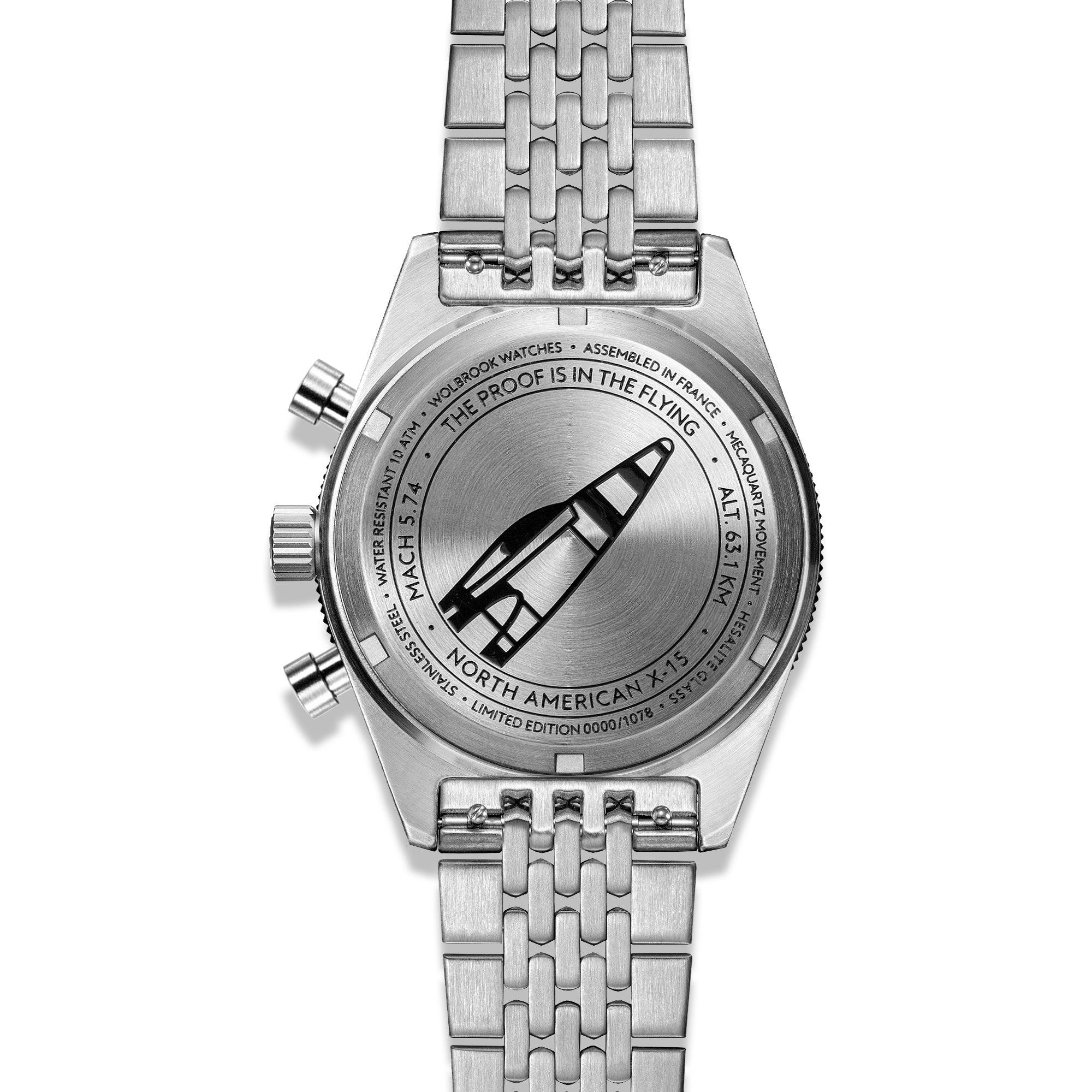 Skindiver WT Professional Chrono-Mecaquartz White Lum, Black Dial & Steel Big Eye Bracelet Chronograph - Wolbrook Watches