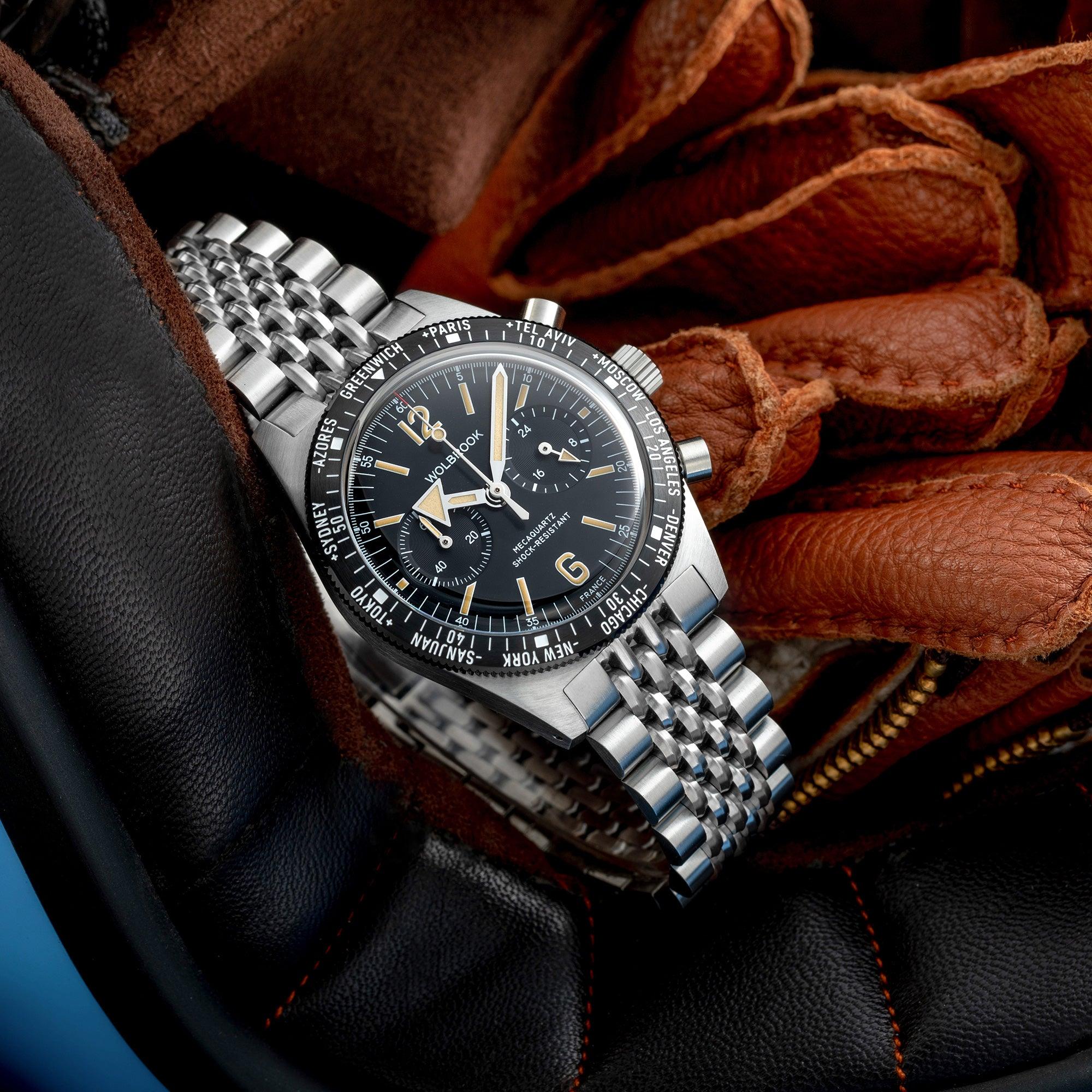 Skindiver WT Chrono-Mecaquartz Black Bezel Vintage Chronograph