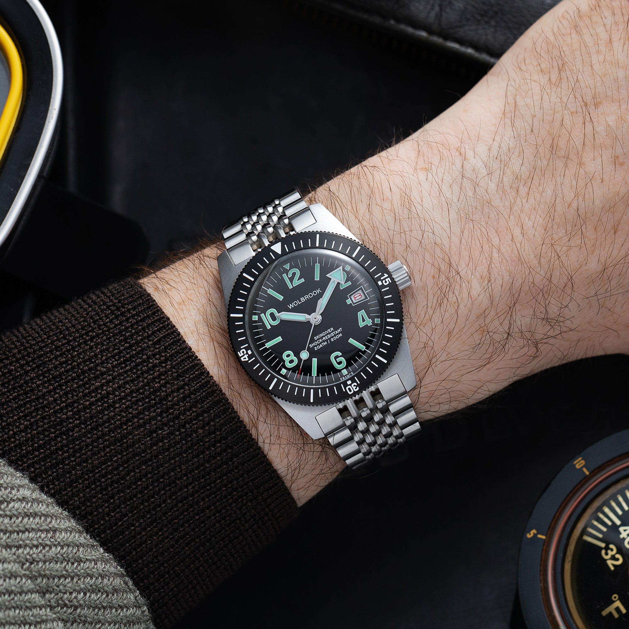 Skindiver Automatic 38 mm Even Numerals Dive Watch - Green Lume