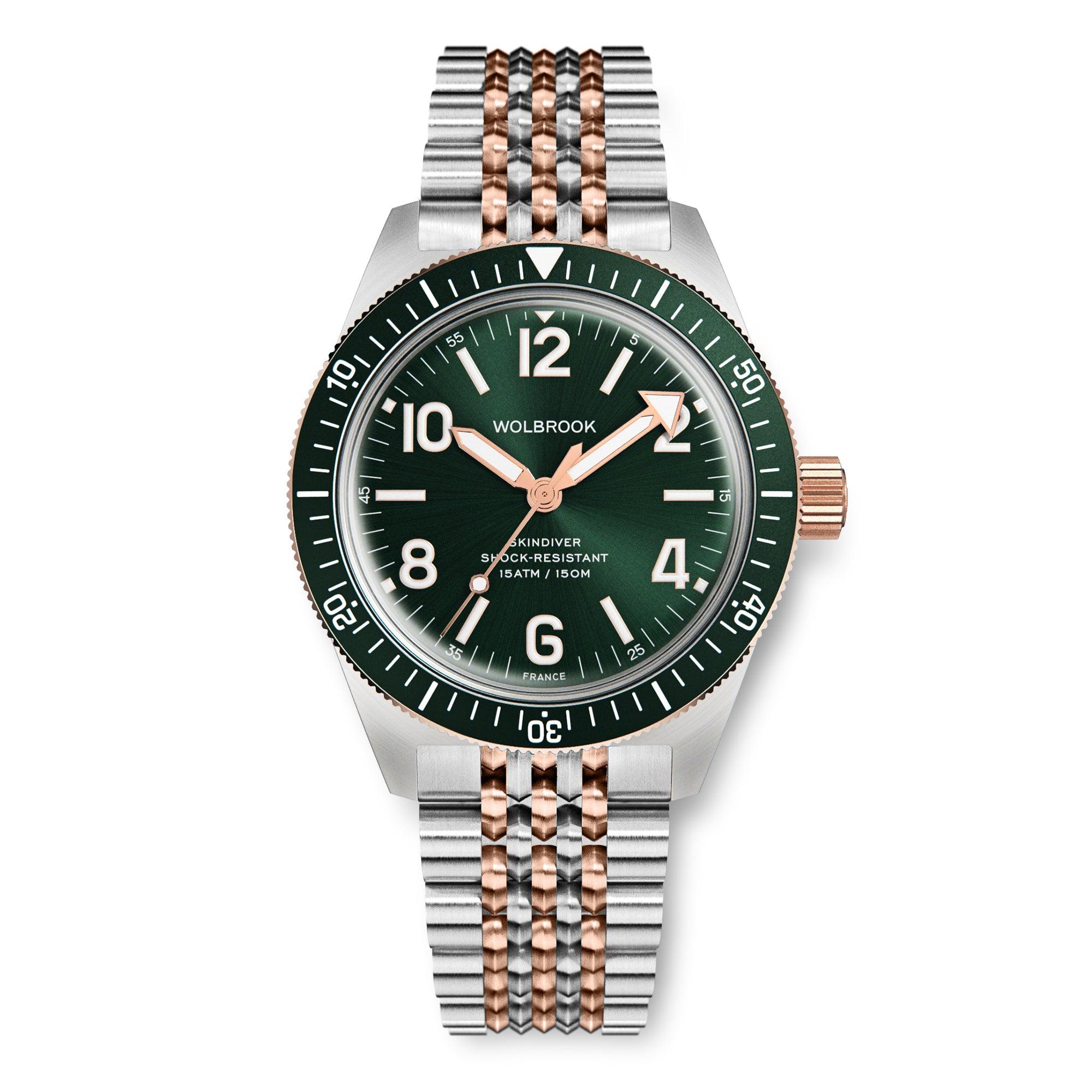 Skindiver Automatic Watch – Two-Tone Green - Wolbrook Watches