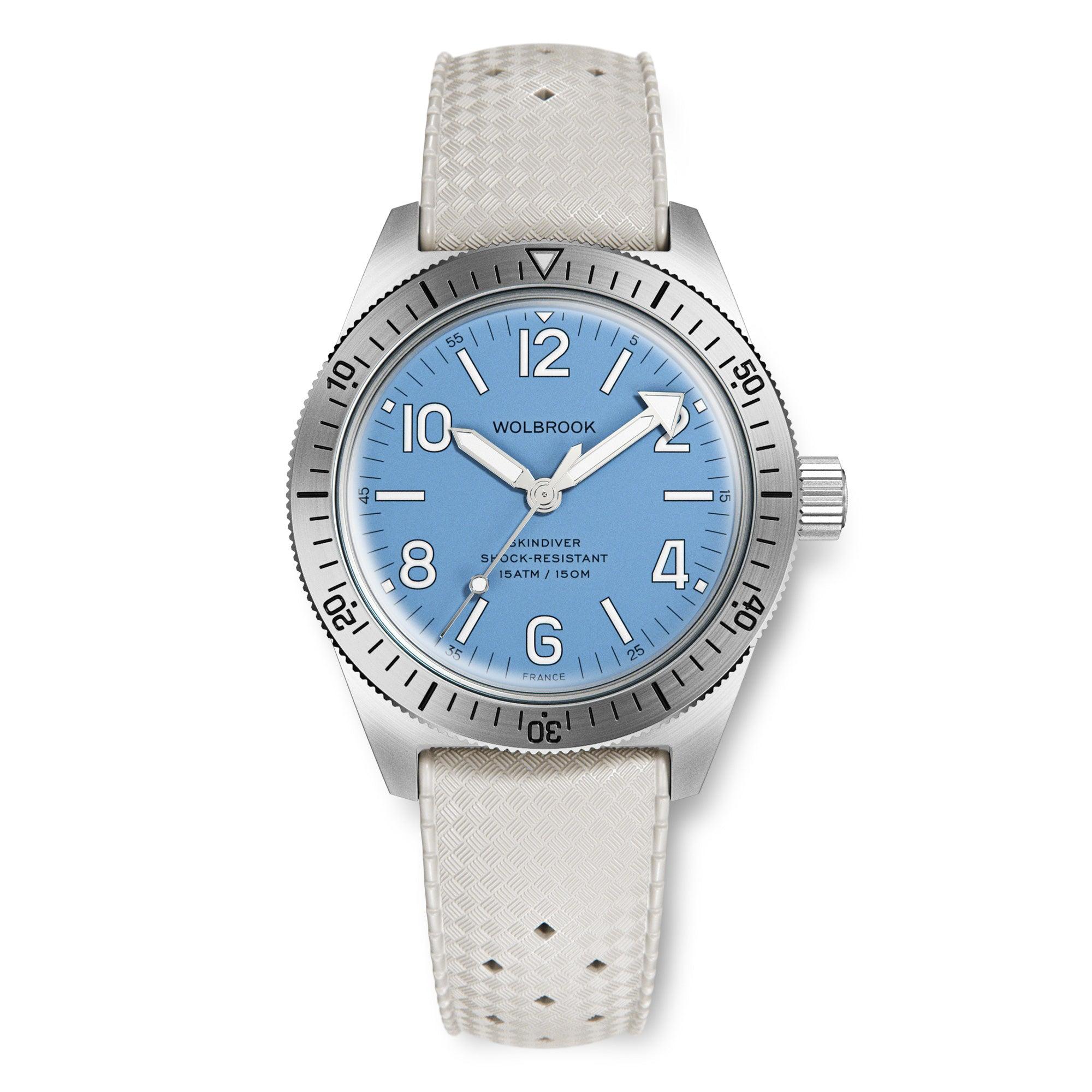 Skindiver Automatic Watch – Sky Blue & Silver Bezel - Wolbrook Watches