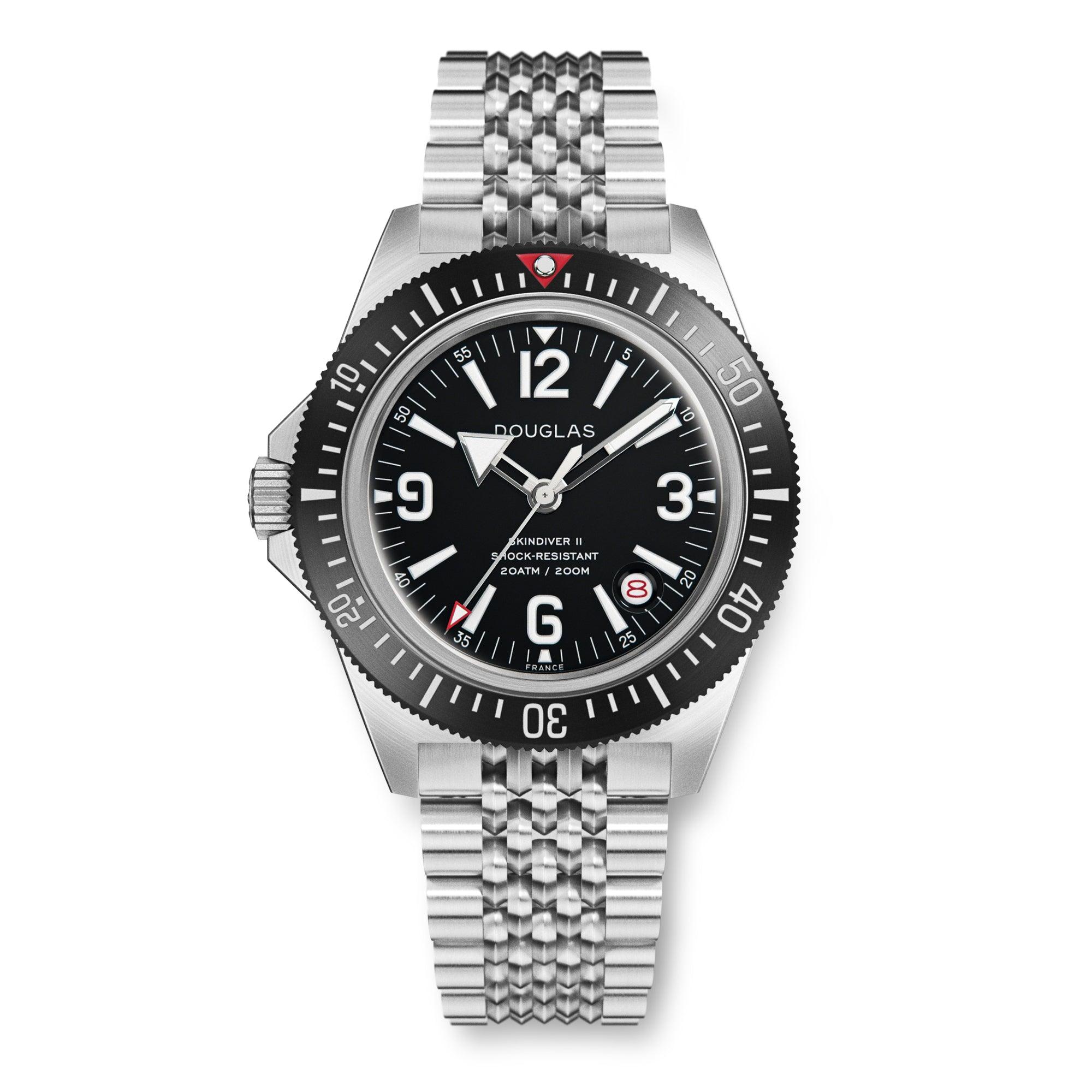 Skindiver II Professional Bracelet Diving Watch - White Lum & Black Dial - Wolbrook Watches
