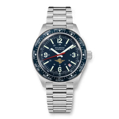 Wolbrook Skindiver WT Automatic Aéro-Club de France Special Edition watch with stainless steel 3-link bracelet front view