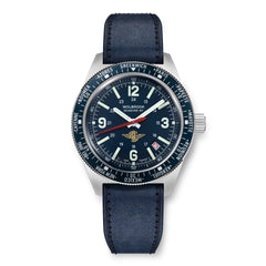 Wolbrook Skindiver WT Automatic Aéro-Club de France Special Edition watch with blue leather strap front view