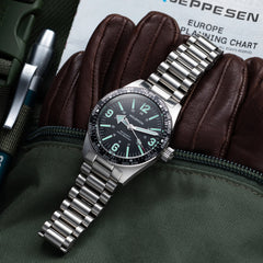 Skindiver WT Mecaquartz Watch - Green Lum & Steel Bezel with Black Aluminum Insert