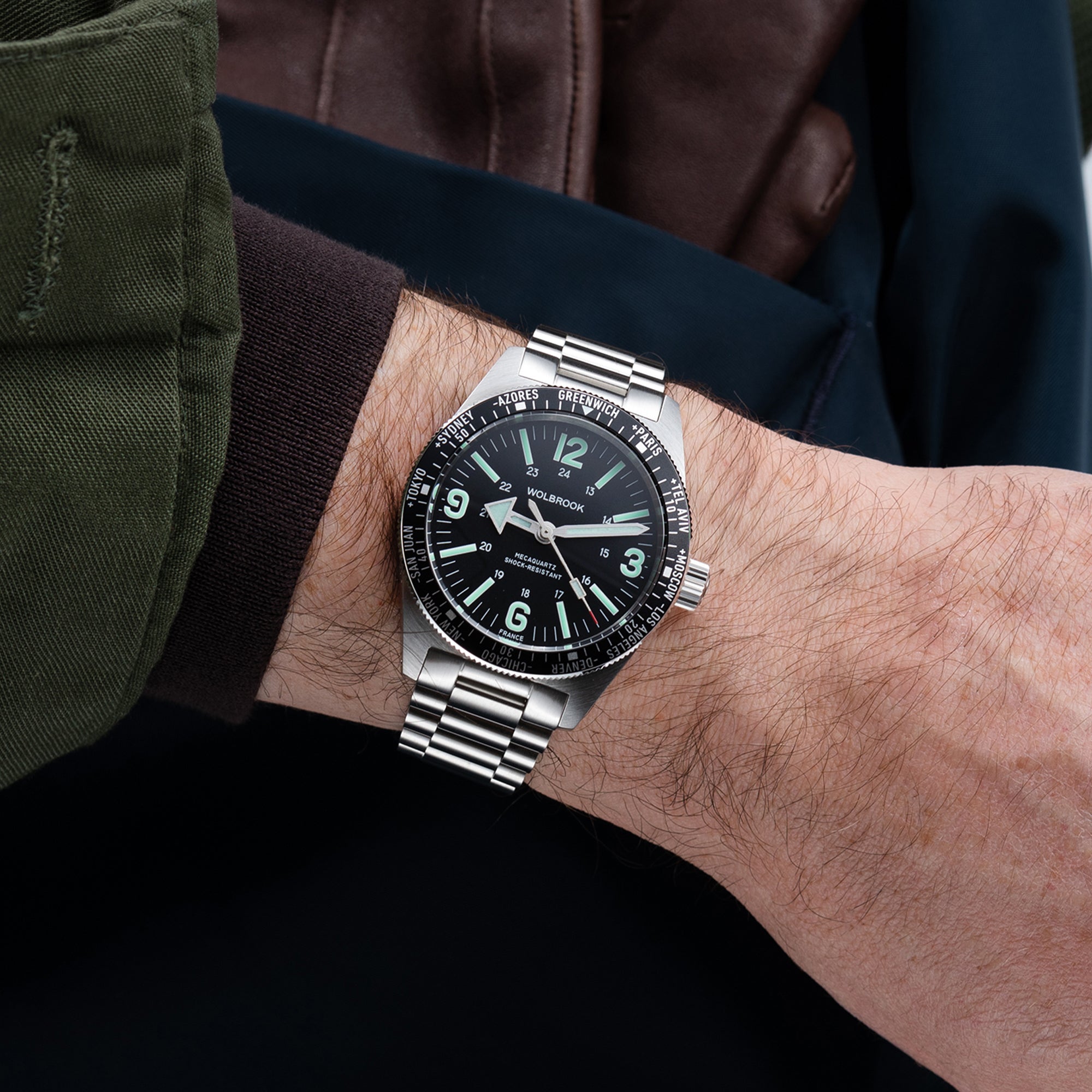 Skindiver WT Mecaquartz Watch - Green Lum & Steel Bezel with Black Aluminum Insert