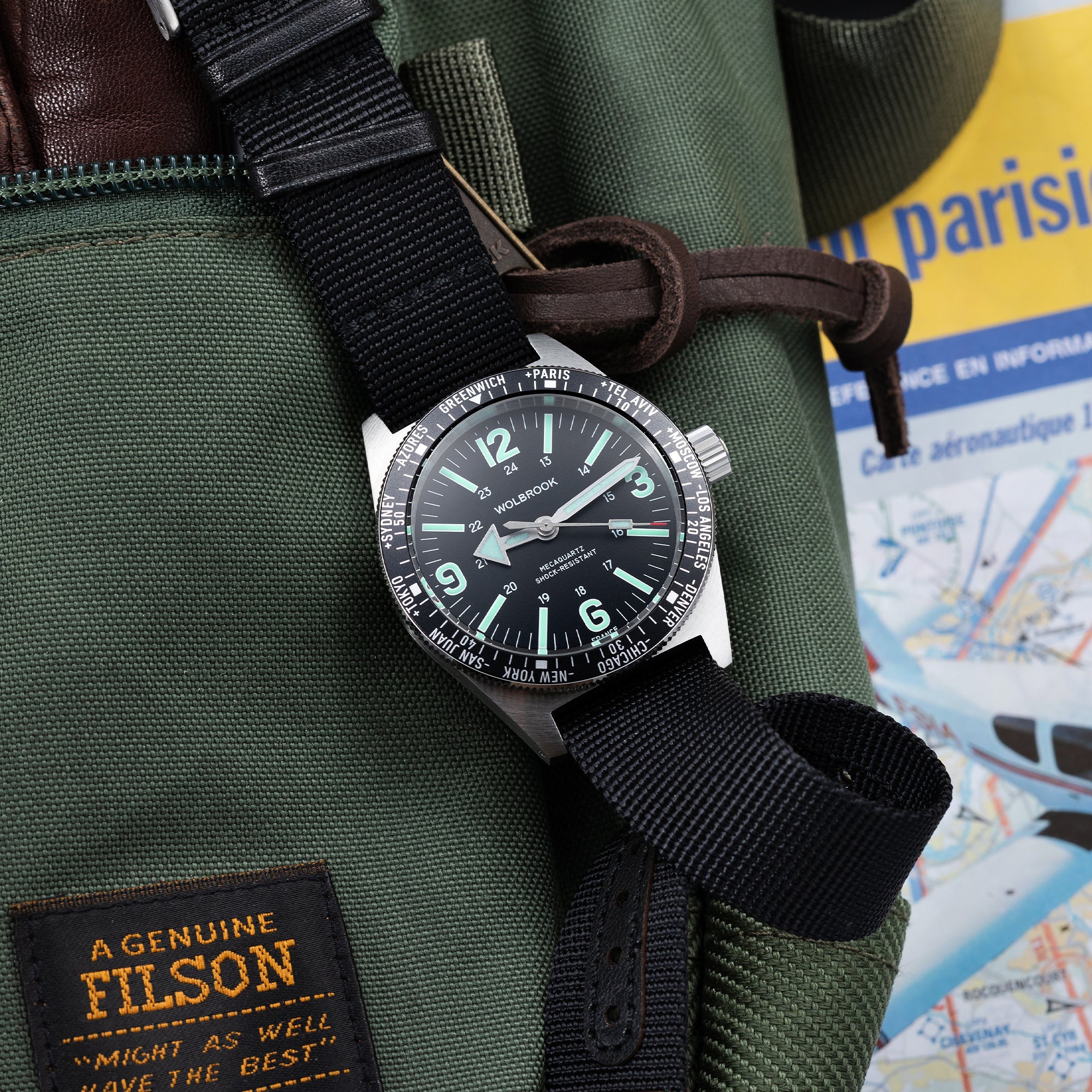 Skindiver WT Mecaquartz Watch - Green Lum & Steel Bezel with Black Aluminum Insert