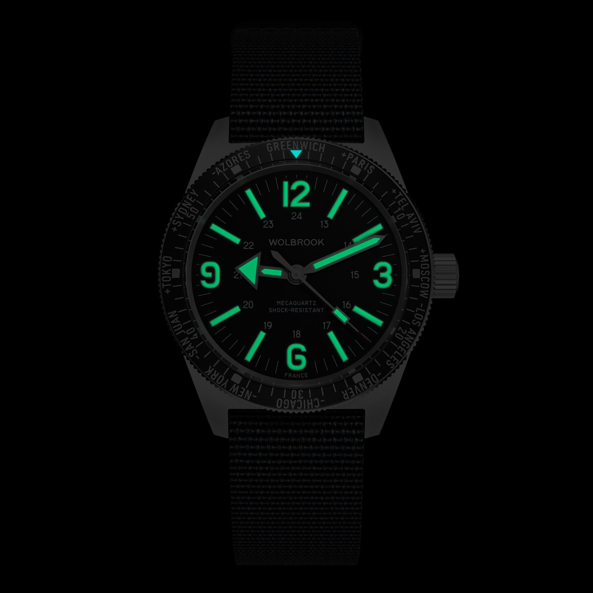 Skindiver WT Mecaquartz Watch - Green Lum & Steel Bezel with Black Aluminum Insert