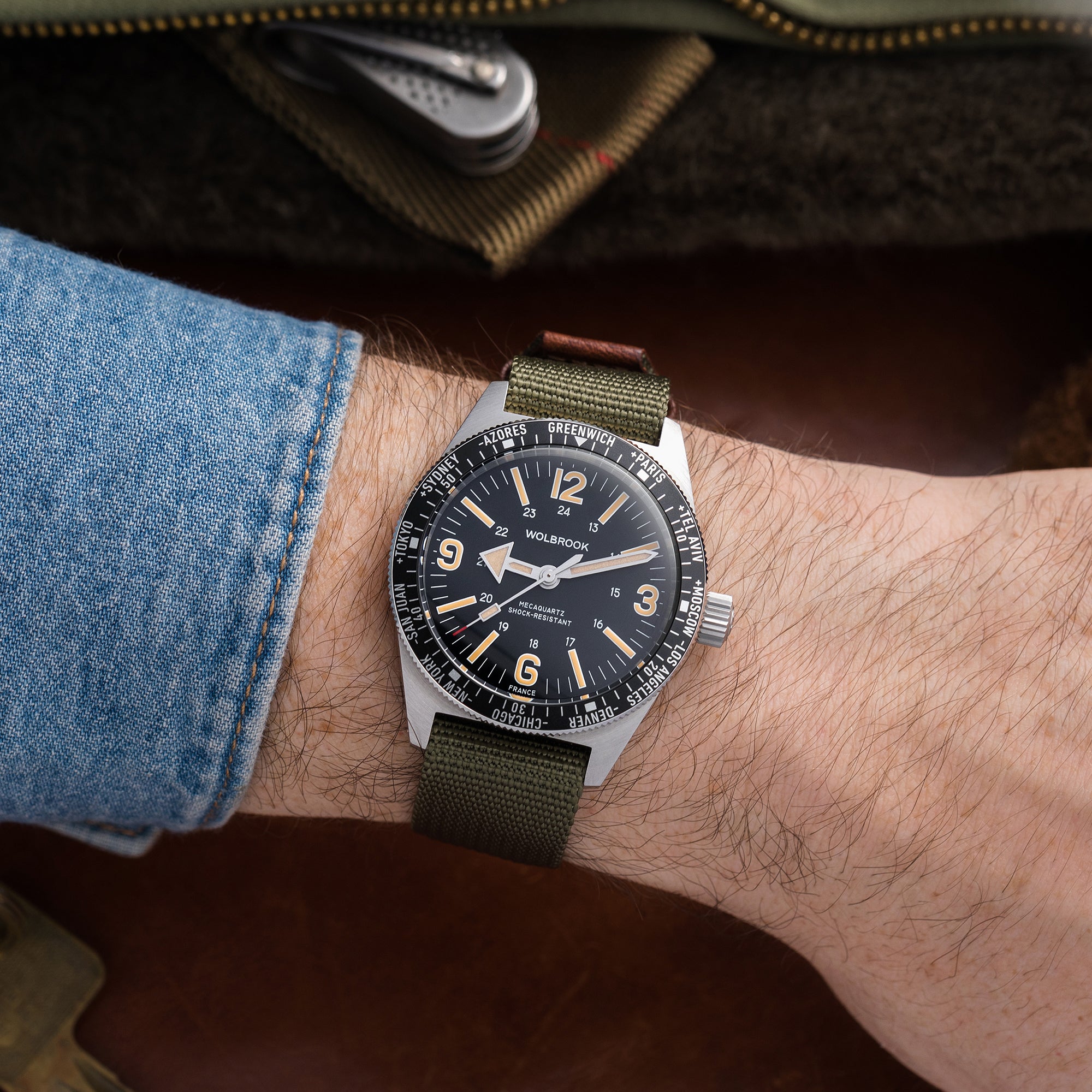 Skindiver WT Mecaquartz Watch - Vintage Lum & Steel Bezel with Black Aluminum Insert