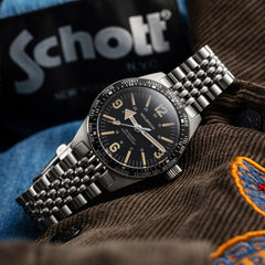 Skindiver WT Mecaquartz Watch - Vintage Lum & Steel Bezel with Black Aluminum Insert