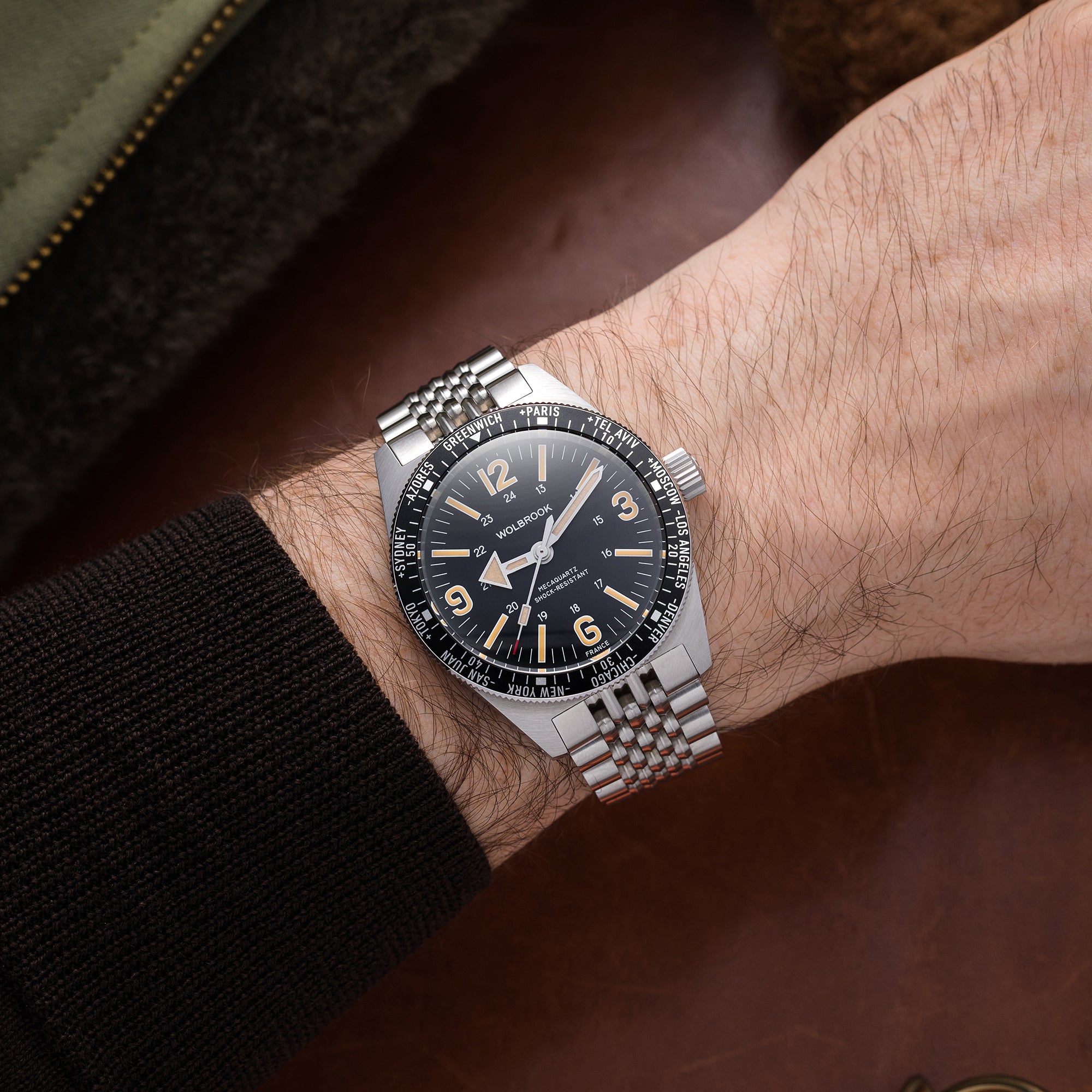 Skindiver WT Mecaquartz Watch - Vintage Lum & Steel Bezel with Black Aluminum Insert