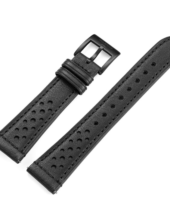 Two-Piece Black Rally Leather Strap & Black PVD Buckle for Racing Watch