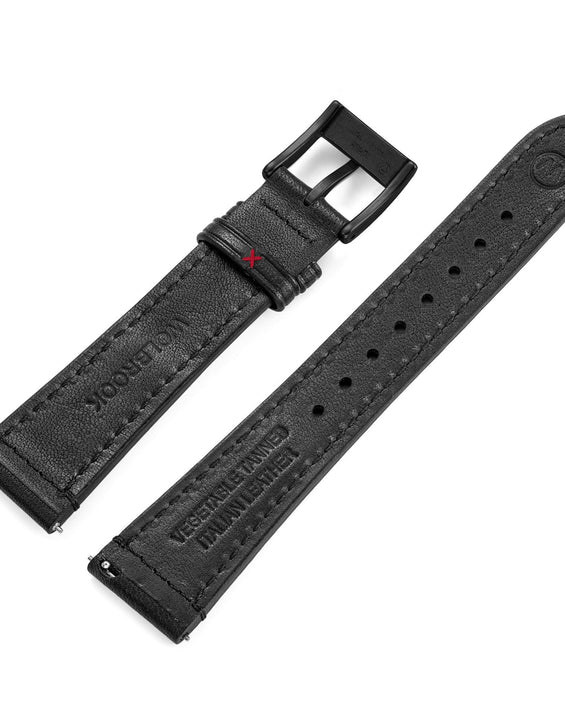 Two-Piece Black Rally Leather Strap & Black PVD Buckle for Racing Watch