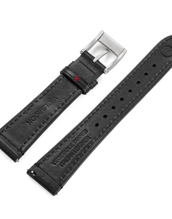 Two-Piece Black Rally Leather Strap & Steel Buckle for Racing Watch