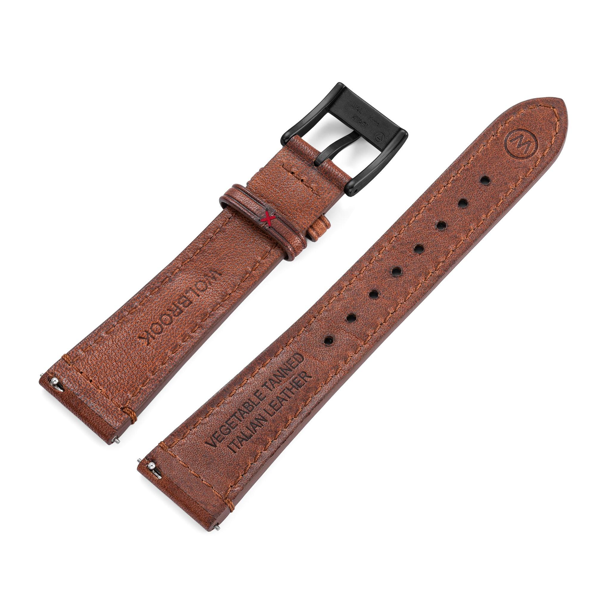 Two-Piece Brown Rally Leather Strap & Black PVD Steel Buckle for Racing Watch