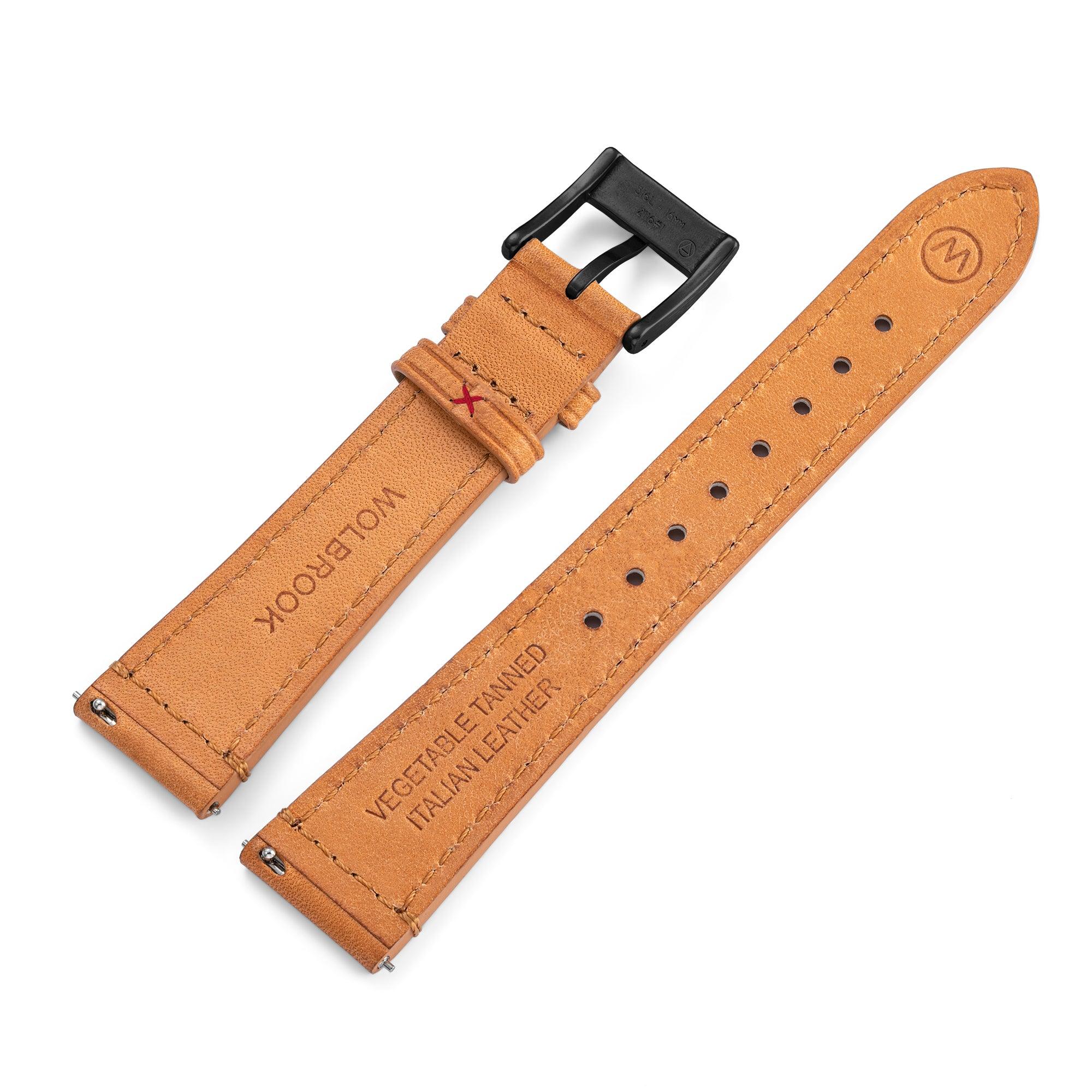 Two-Piece Camel Rally Leather Strap & Black PVD Steel Buckle for Racing Watch