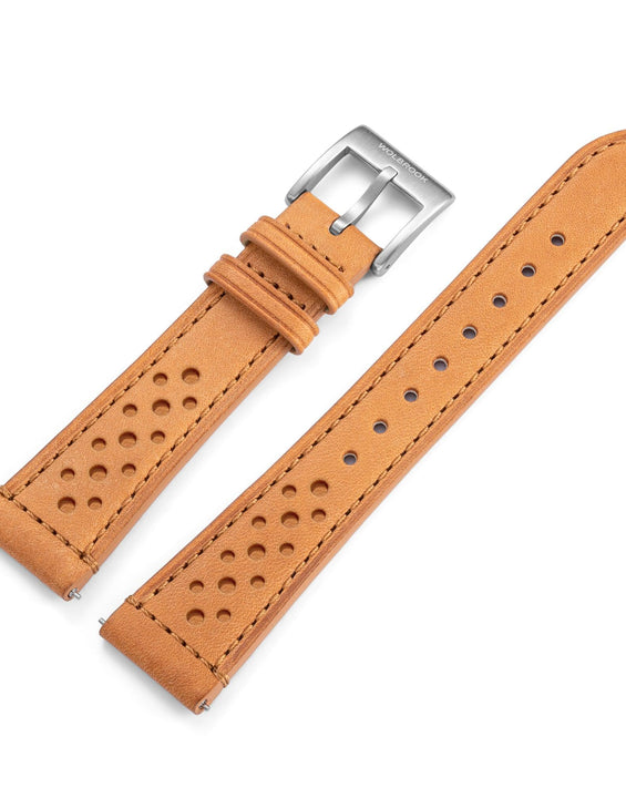 Two-Piece Camel Rally Leather Strap & Steel Buckle for Racing Watch