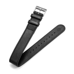 20mm black one-piece leather  watch band with steel buckle