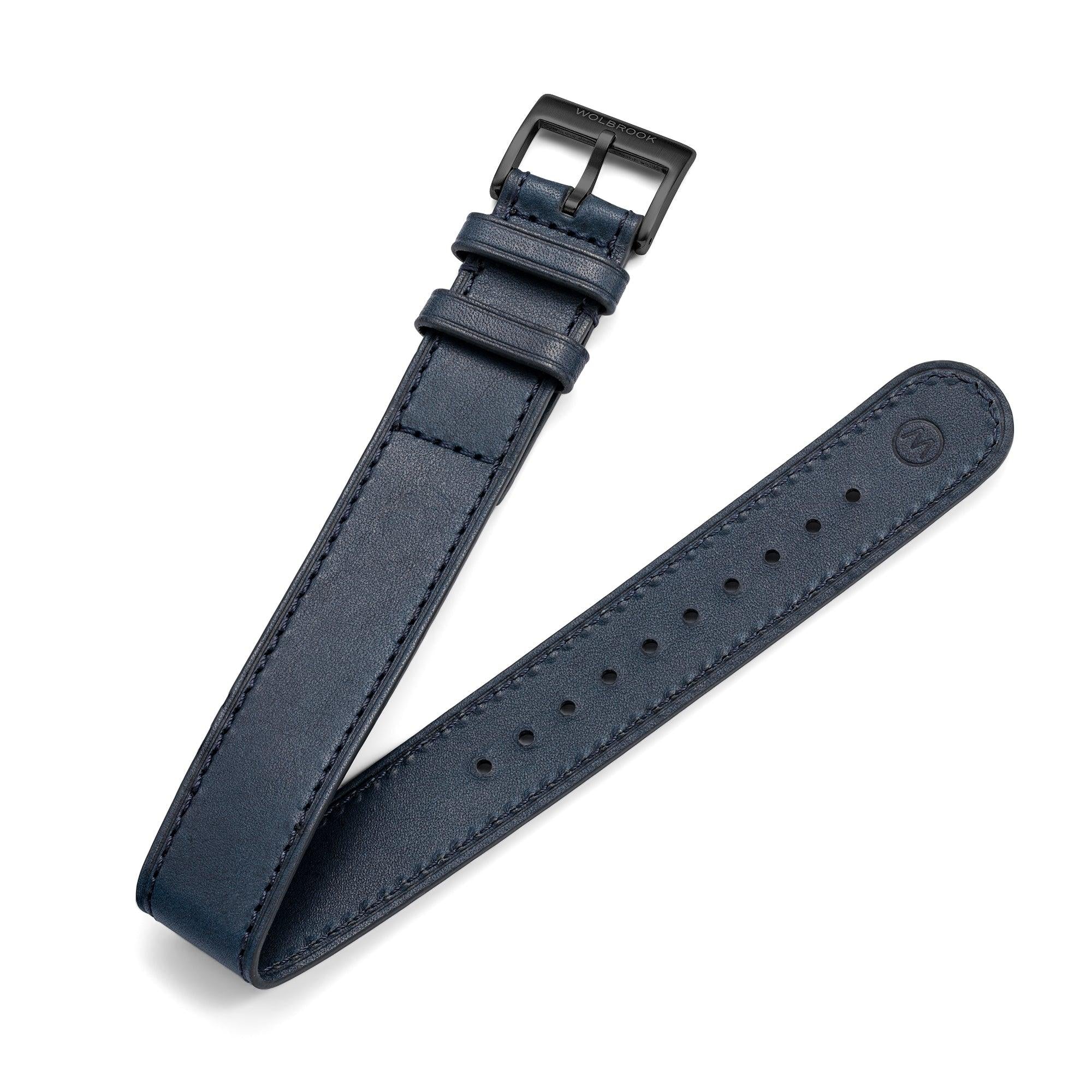 One-Piece Blue Leather Band & Black PVD Buckle