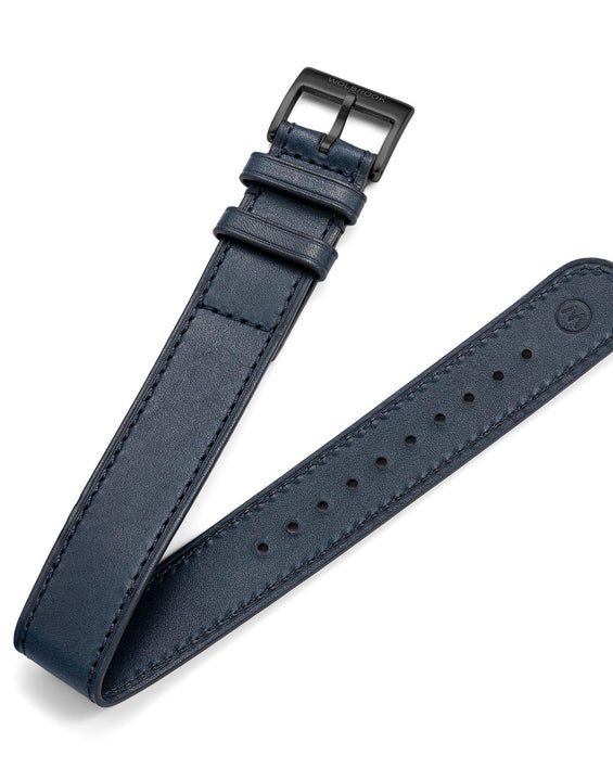 One-Piece Blue Leather Band & Black PVD Buckle