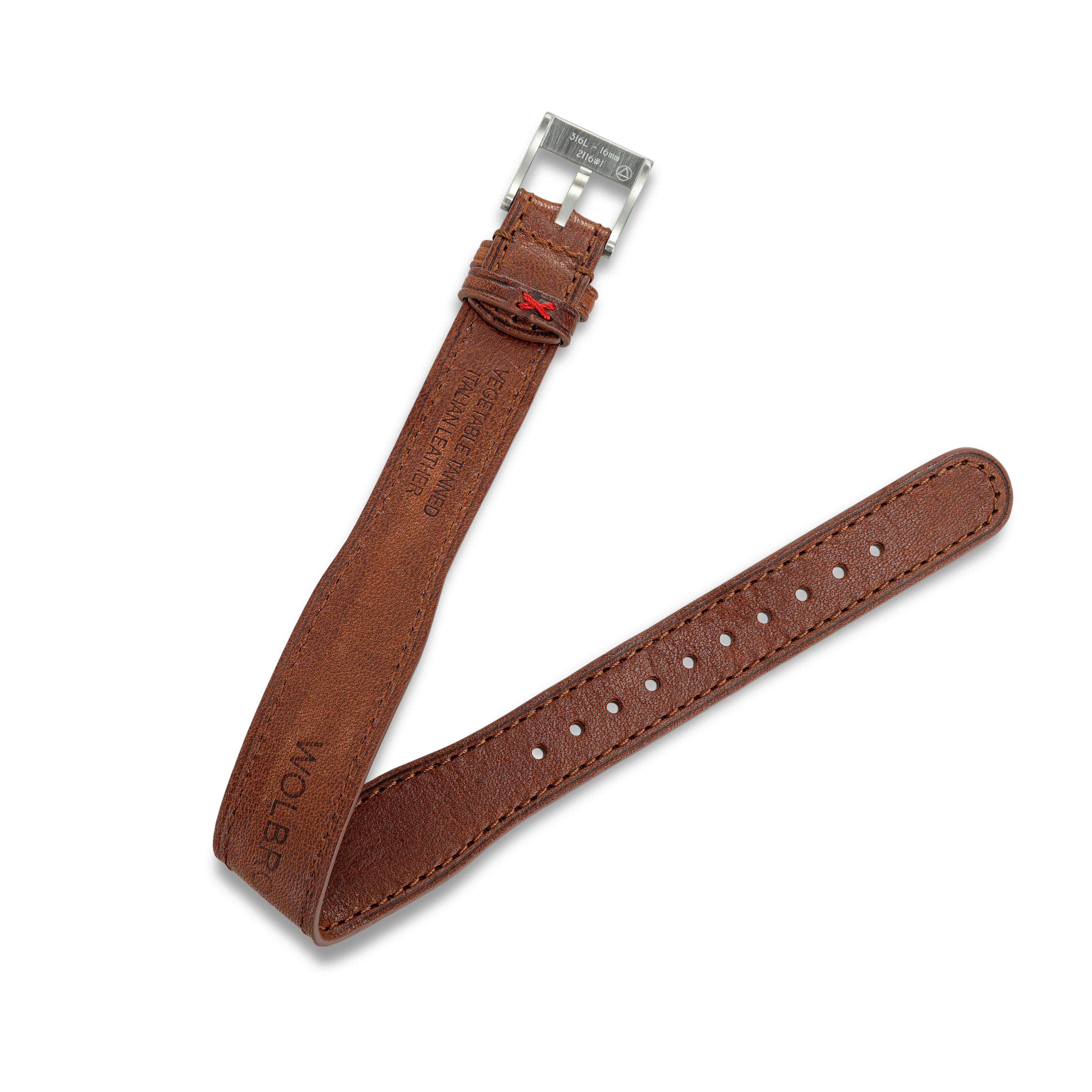 One-Piece Brown Tapered Leather Band & Steel Buckle - Wolbrook Watches