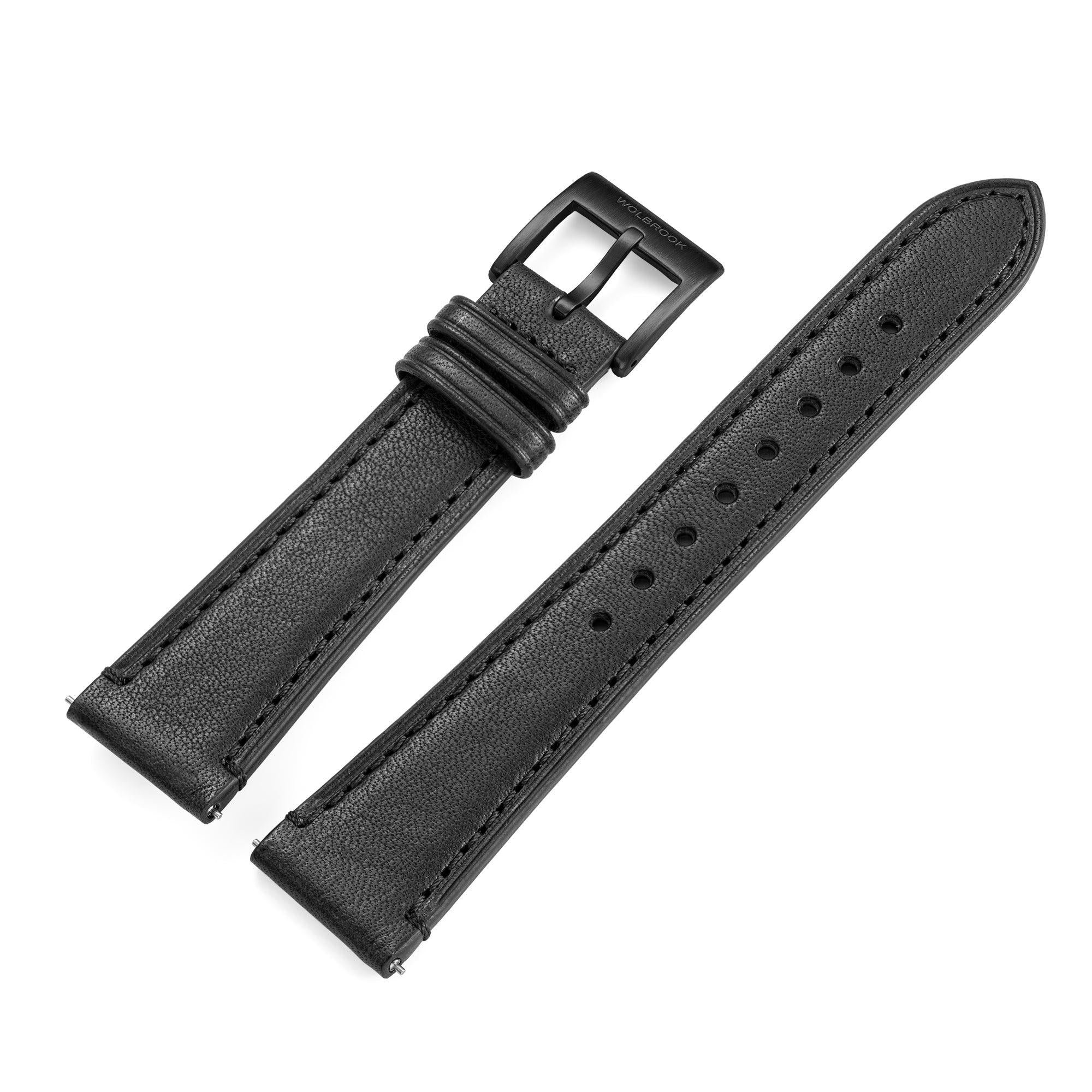 Two-Piece Black Leather Strap & Black PVD Buckle