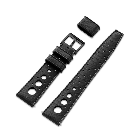 Black "Rally" Tropic Rubber Strap & Black PVD Steel Buckle - Wolbrook Watches