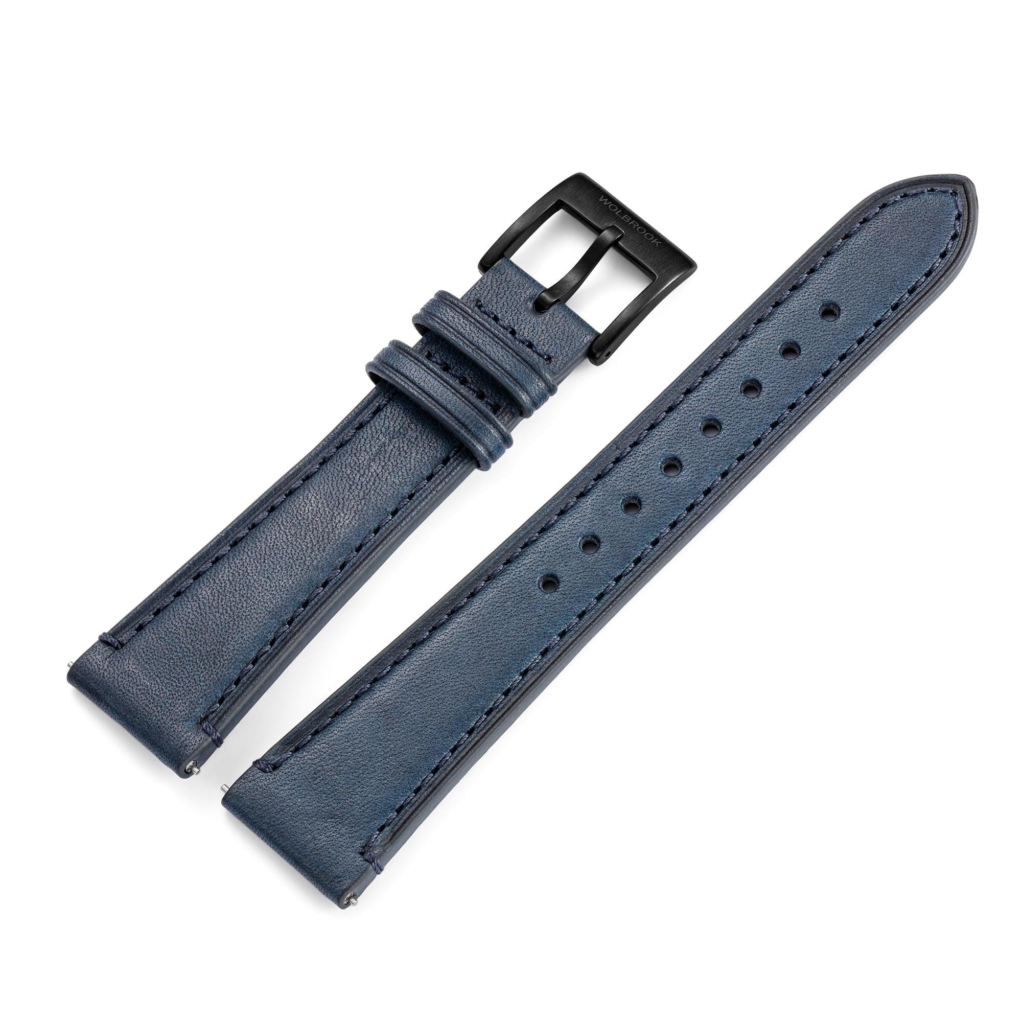 Two-Piece Blue Leather Strap & Black PVD Buckle