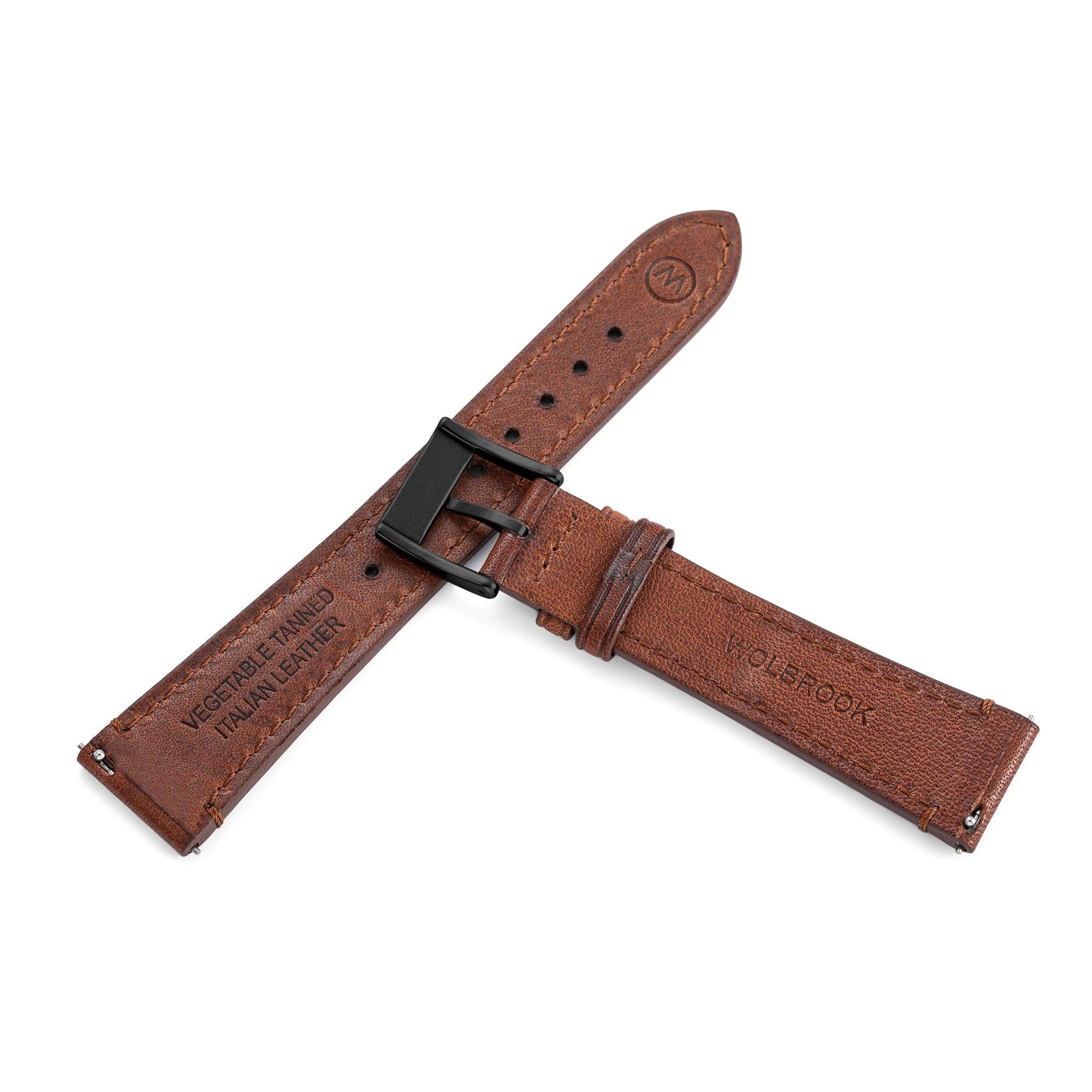 Two-Piece Brown Leather Strap & Black PVD Buckle - Wolbrook Watches