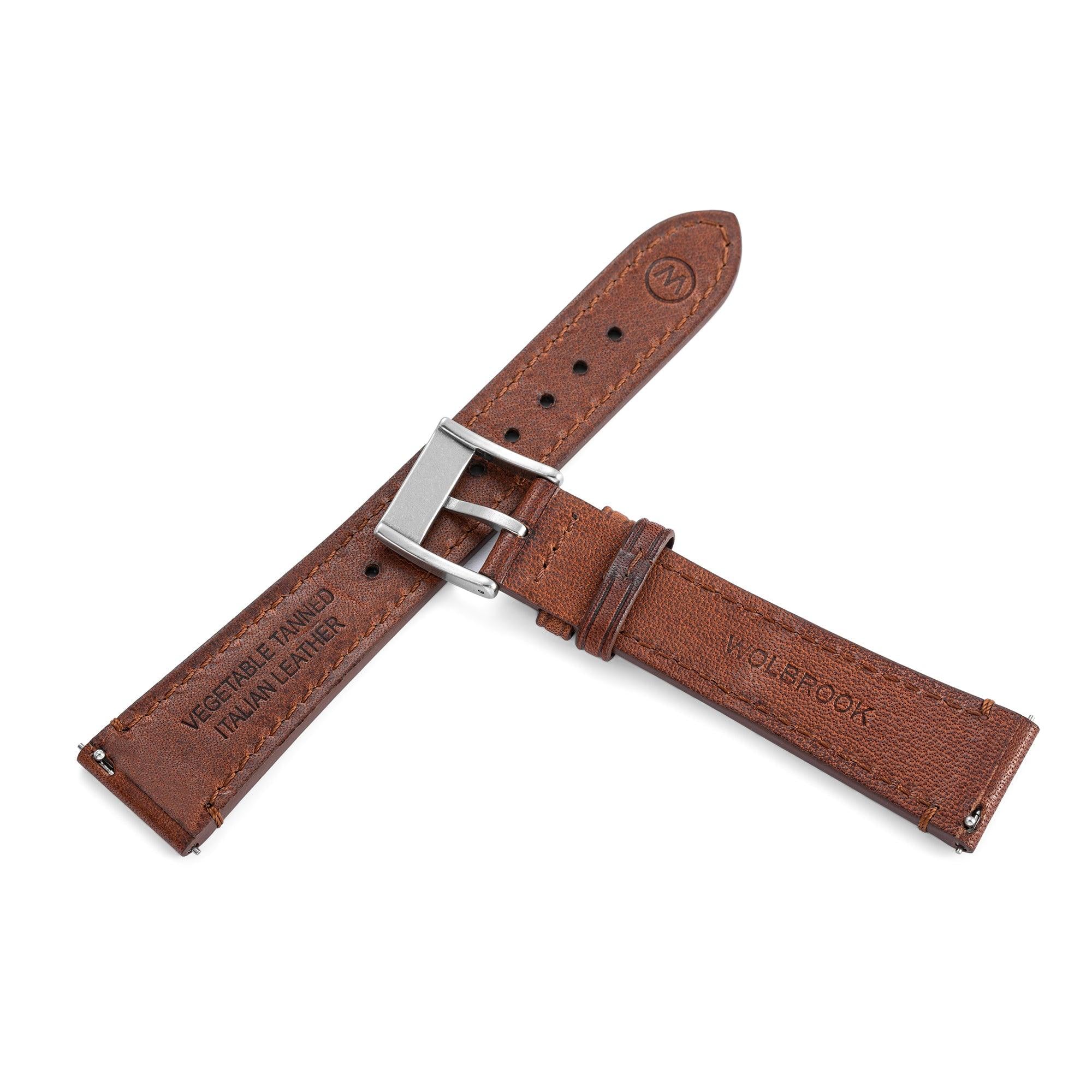 Two-Piece Brown Leather Strap & Steel Buckle - Wolbrook Watches
