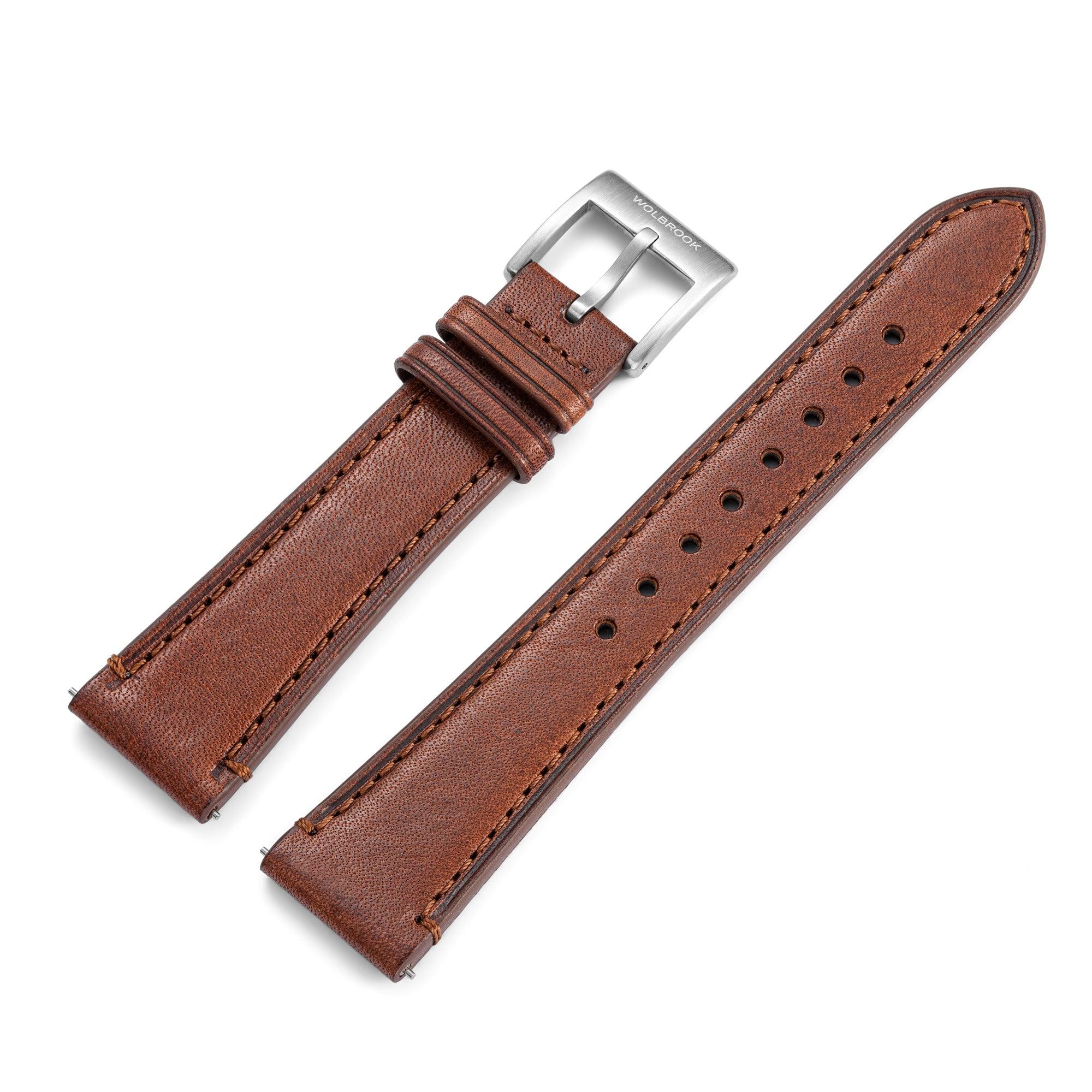 Two-Piece Brown Leather Strap & Steel Buckle