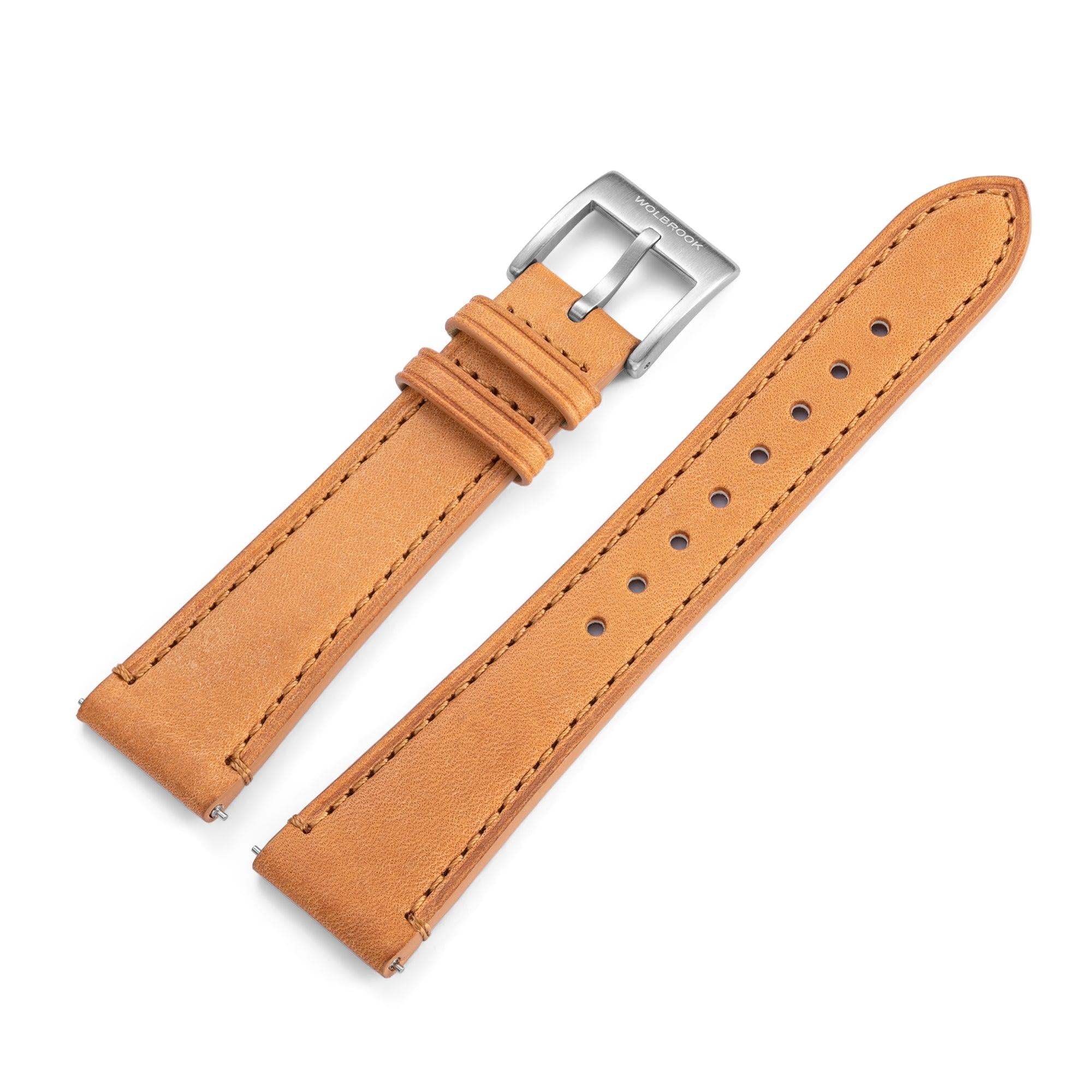 Two-Piece Camel Leather Strap & Steel Buckle