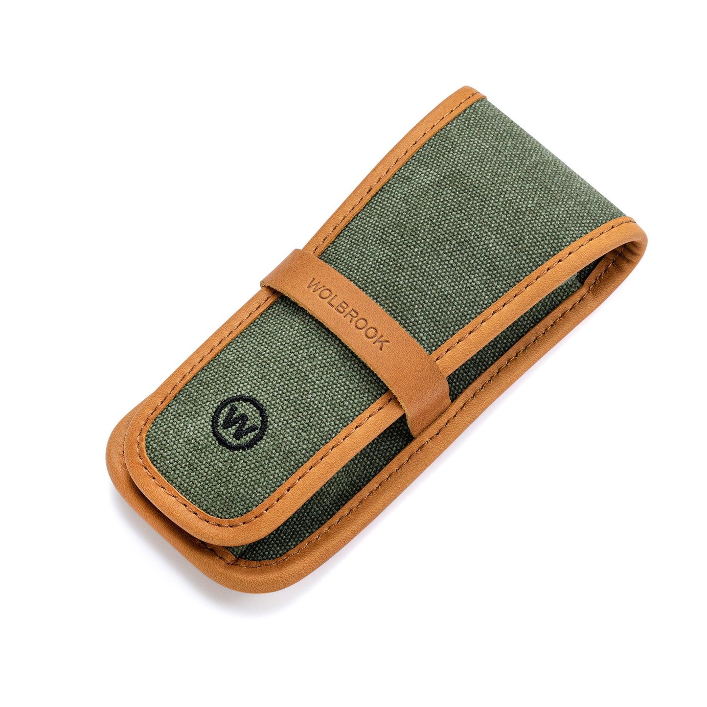 Green Canvas & Brown Leather Single Watch Pouch - Wolbrook Watches