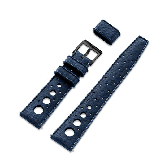 Dark Blue "Rally" Tropic Rubber Strap & Black PVD Steel Buckle - Wolbrook Watches