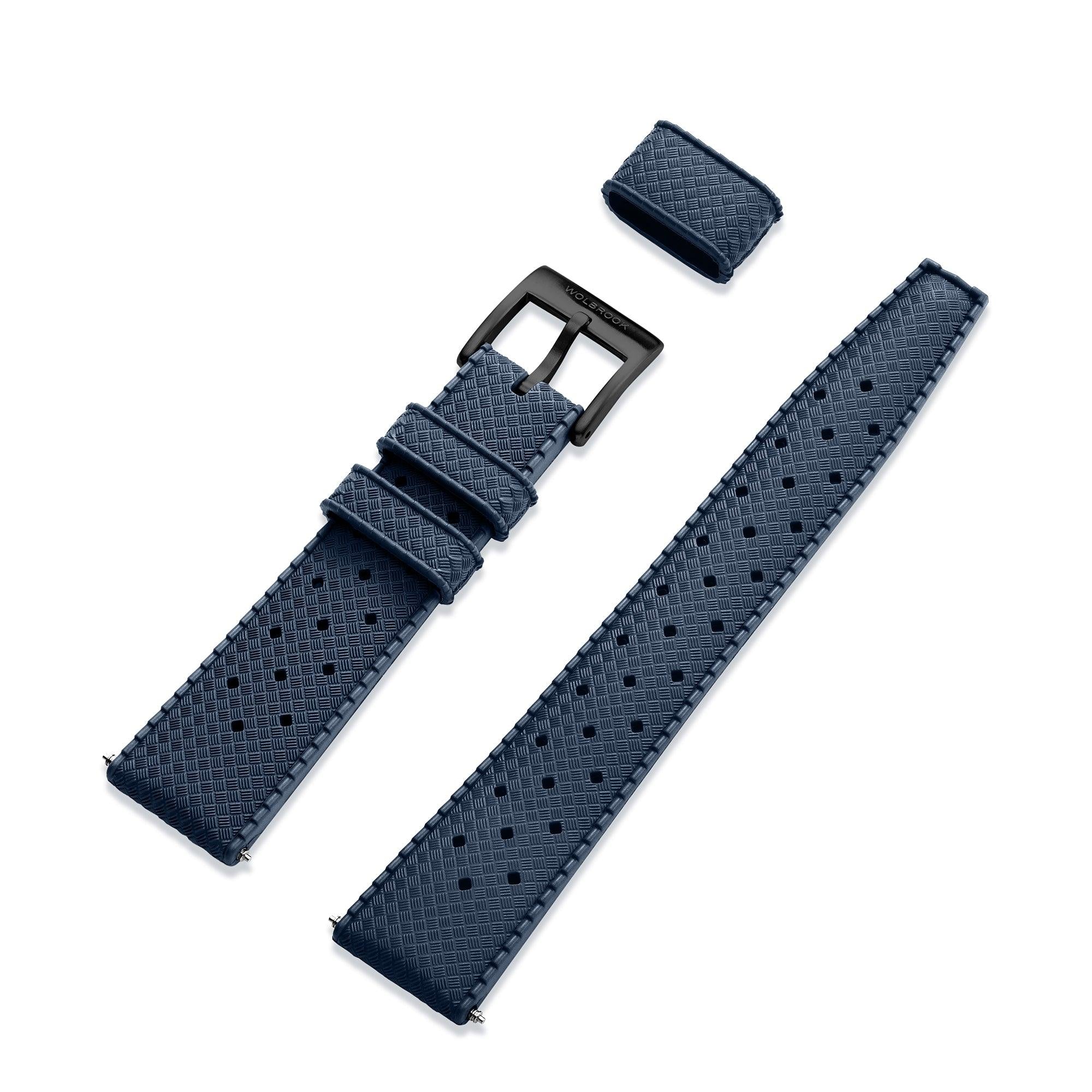 Dark Blue Tropic Rubber Strap & Black PVD Steel Buckle - Wolbrook Watches