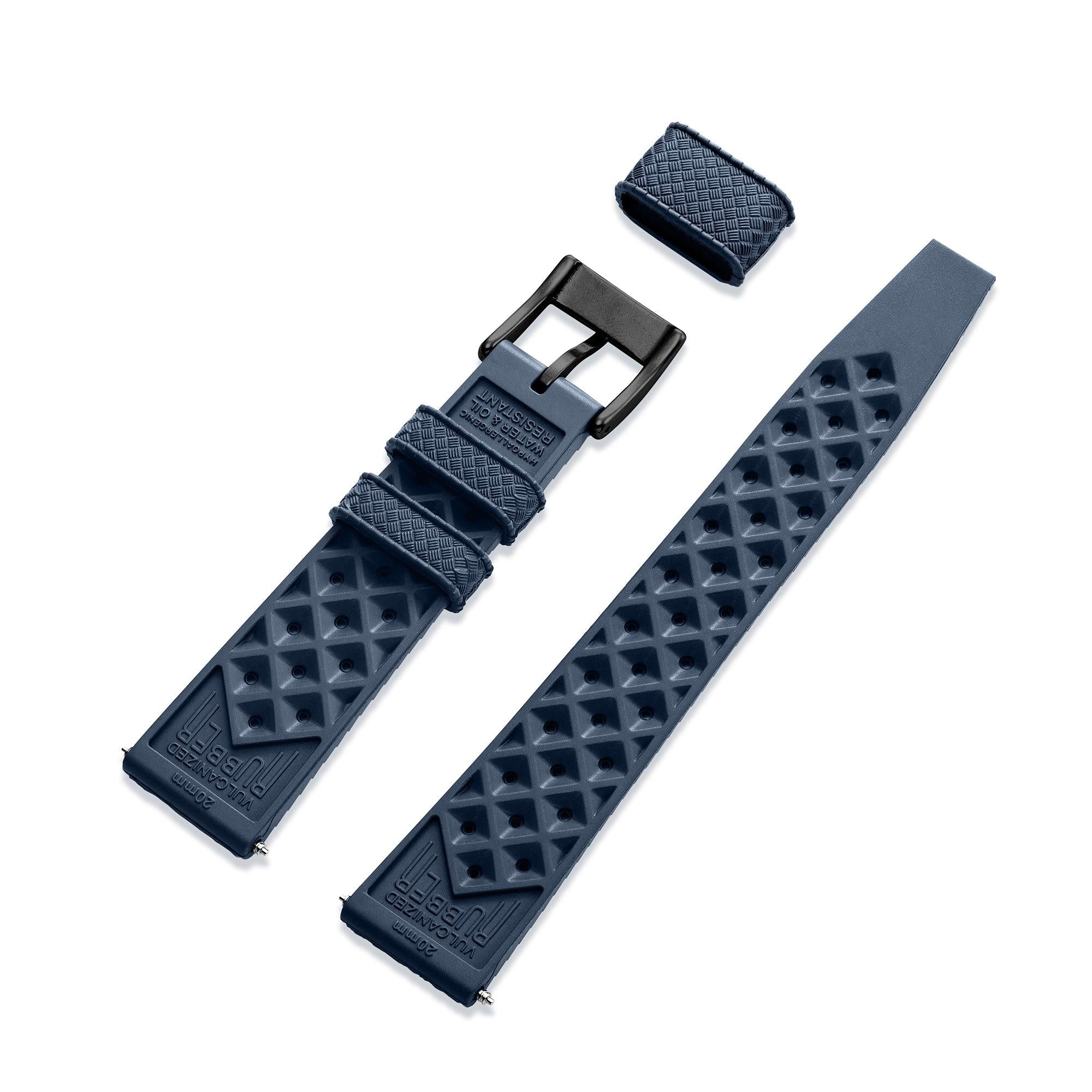 Dark Blue Tropic Rubber Strap & Black PVD Steel Buckle - Wolbrook Watches