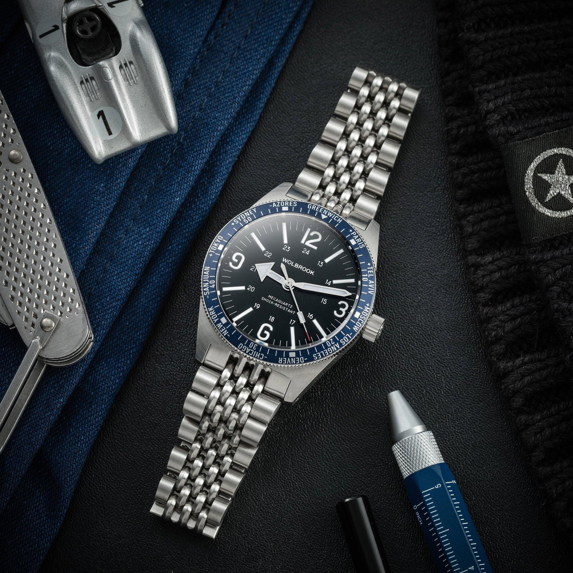 Skindiver WT Mecaquartz Bracelet Watch - Blue, Black & Steel - Wolbrook Watches
