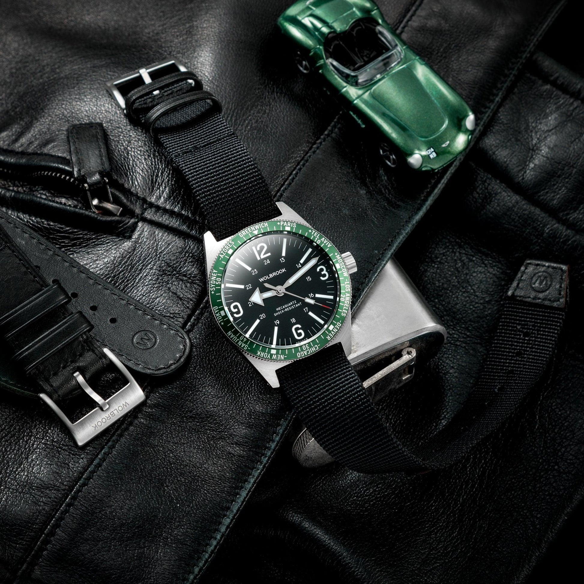 Skindiver WT Mecaquartz Watch - Green, Black & Steel - Wolbrook Watches