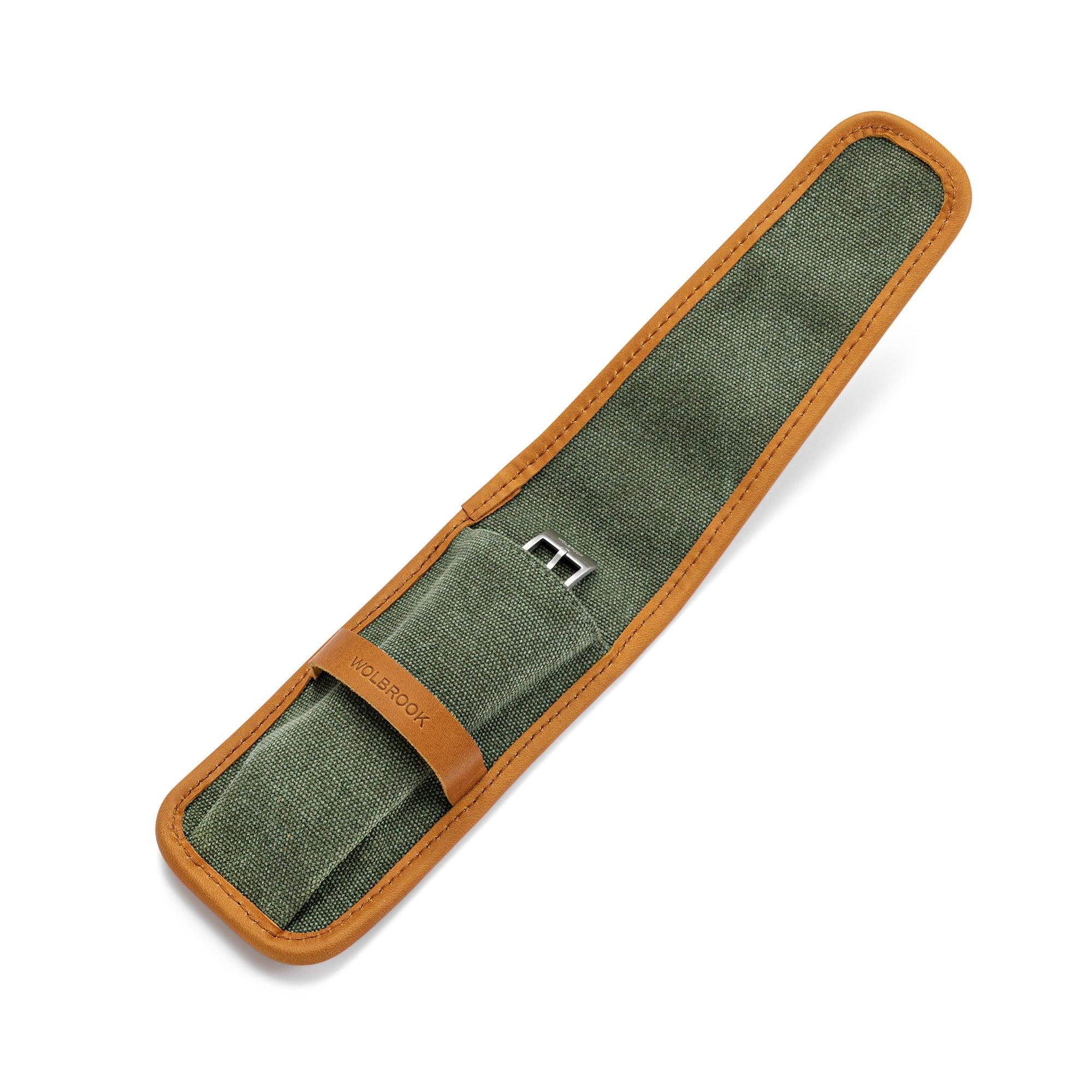 Green Canvas & Brown Leather Single Watch Pouch - Wolbrook Watches