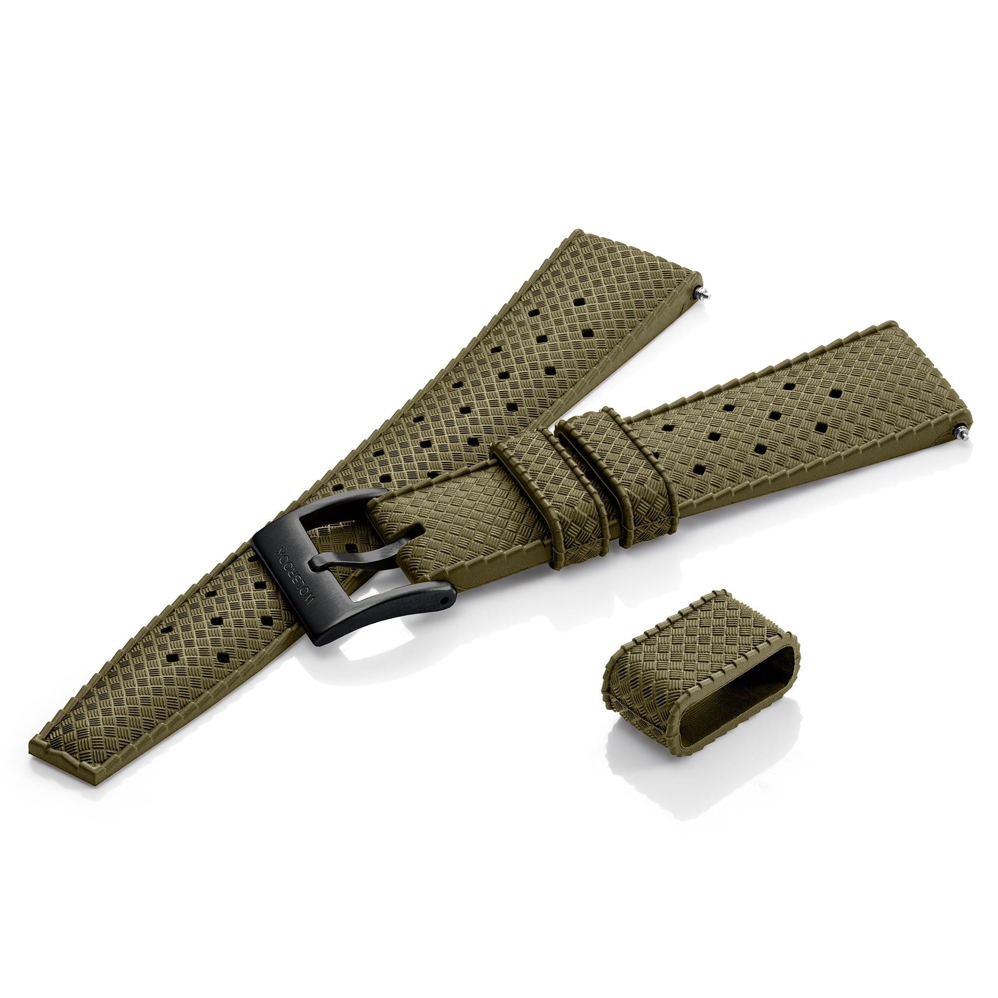 Military Green Tropic Rubber Strap & Black PVD Steel Buckle - Wolbrook Watches