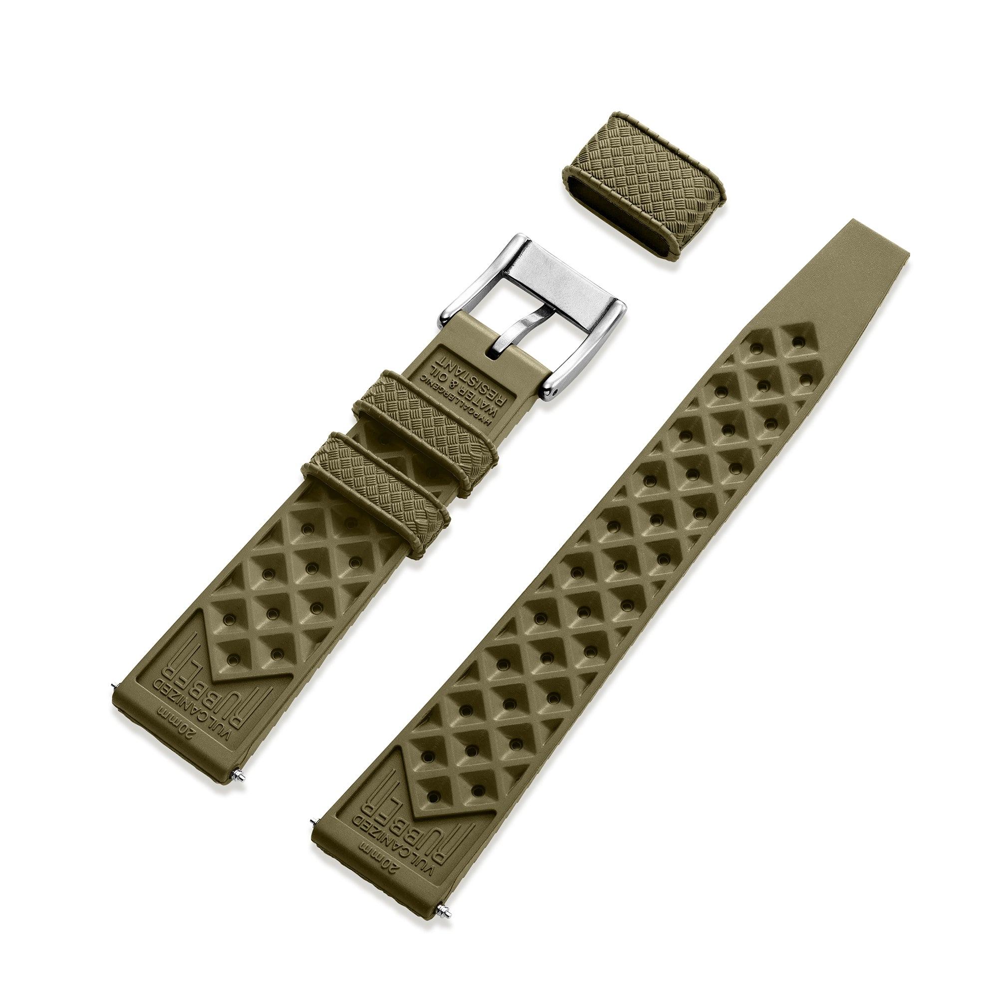 Military Green Tropic Rubber Strap & Steel Buckle - Wolbrook Watches