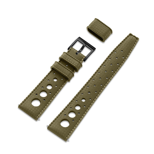 Military Green "Rally" Tropic Rubber Strap & Black PVD Steel Buckle - Wolbrook Watches