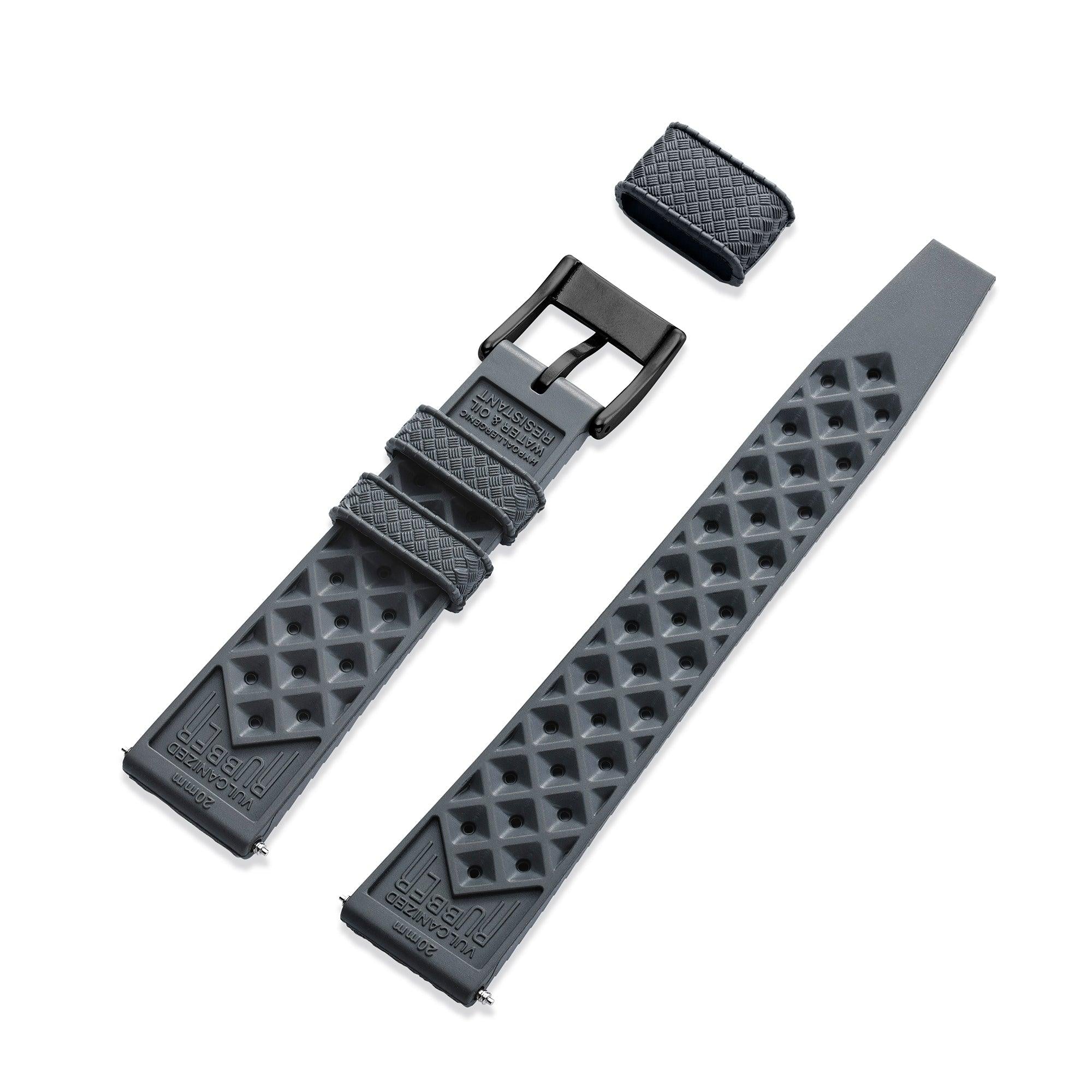 Grey Tropic Rubber Strap & Black PVD Steel Buckle - Wolbrook Watches