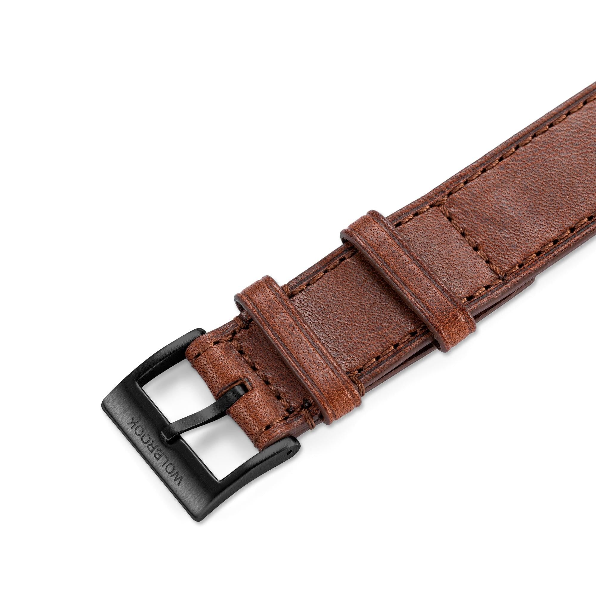 One-Piece Brown Leather Band & Black PVD Buckle - Wolbrook Watches