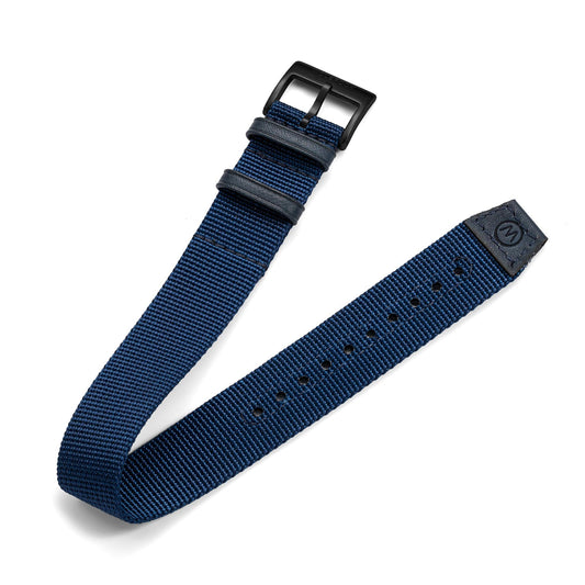 One-Piece Blue Nylon Strap & Black PVD Buckle - Wolbrook Watches