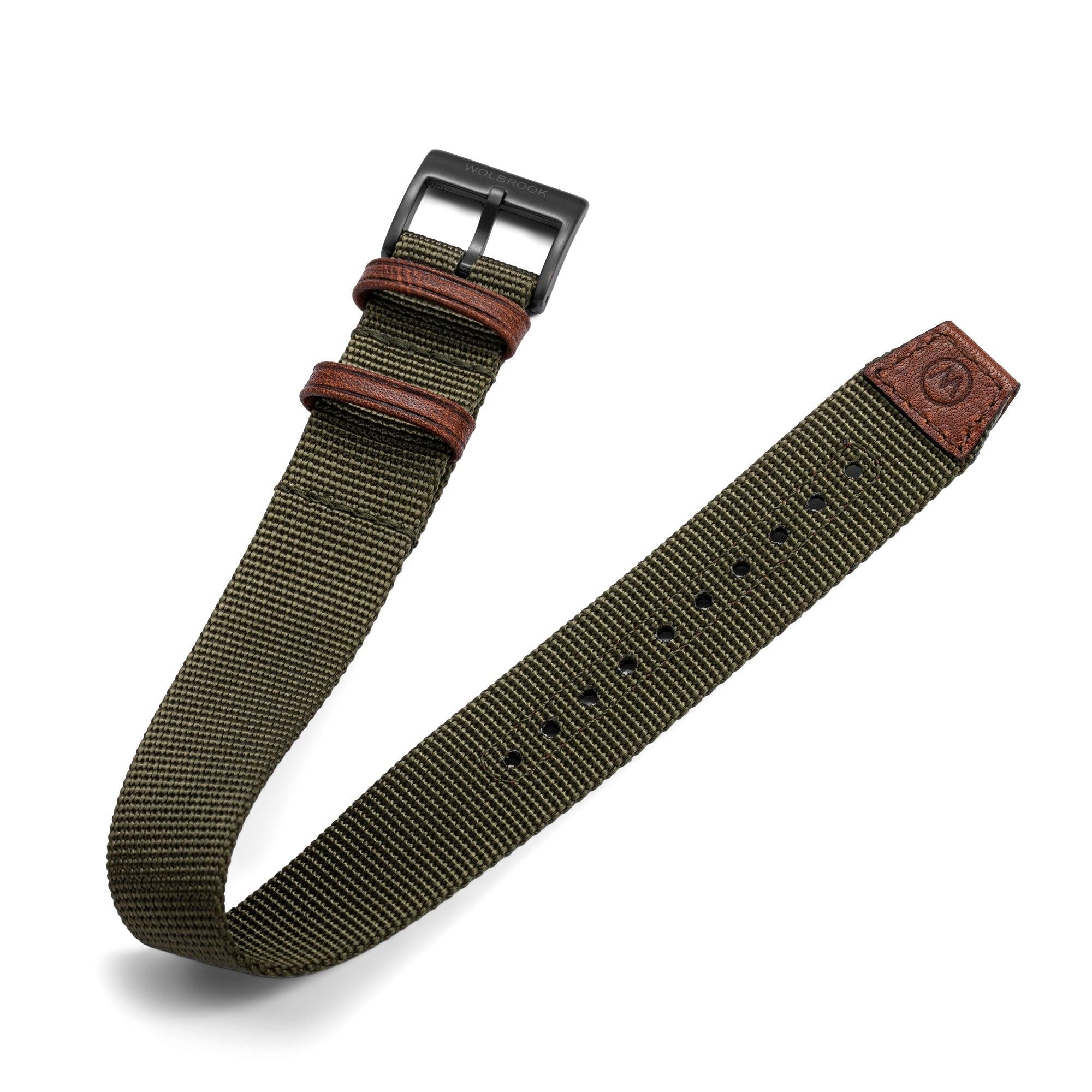 One-Piece Green Nylon Strap & Black PVD Buckle - Wolbrook Watches